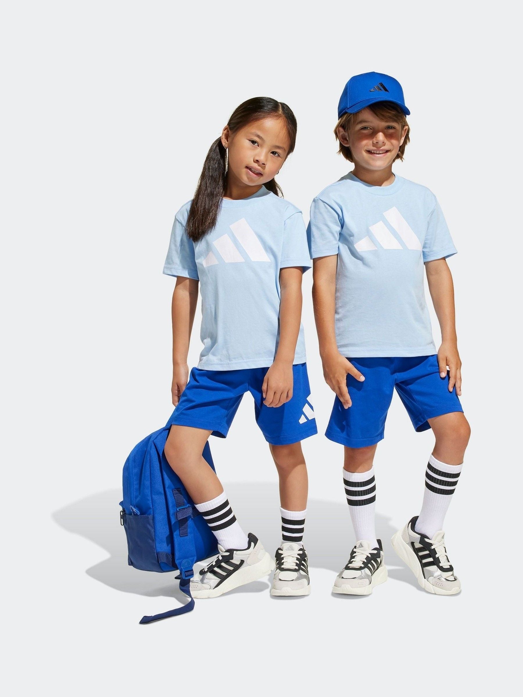 adidas Blue 100% Cotton Top & Shorts Set