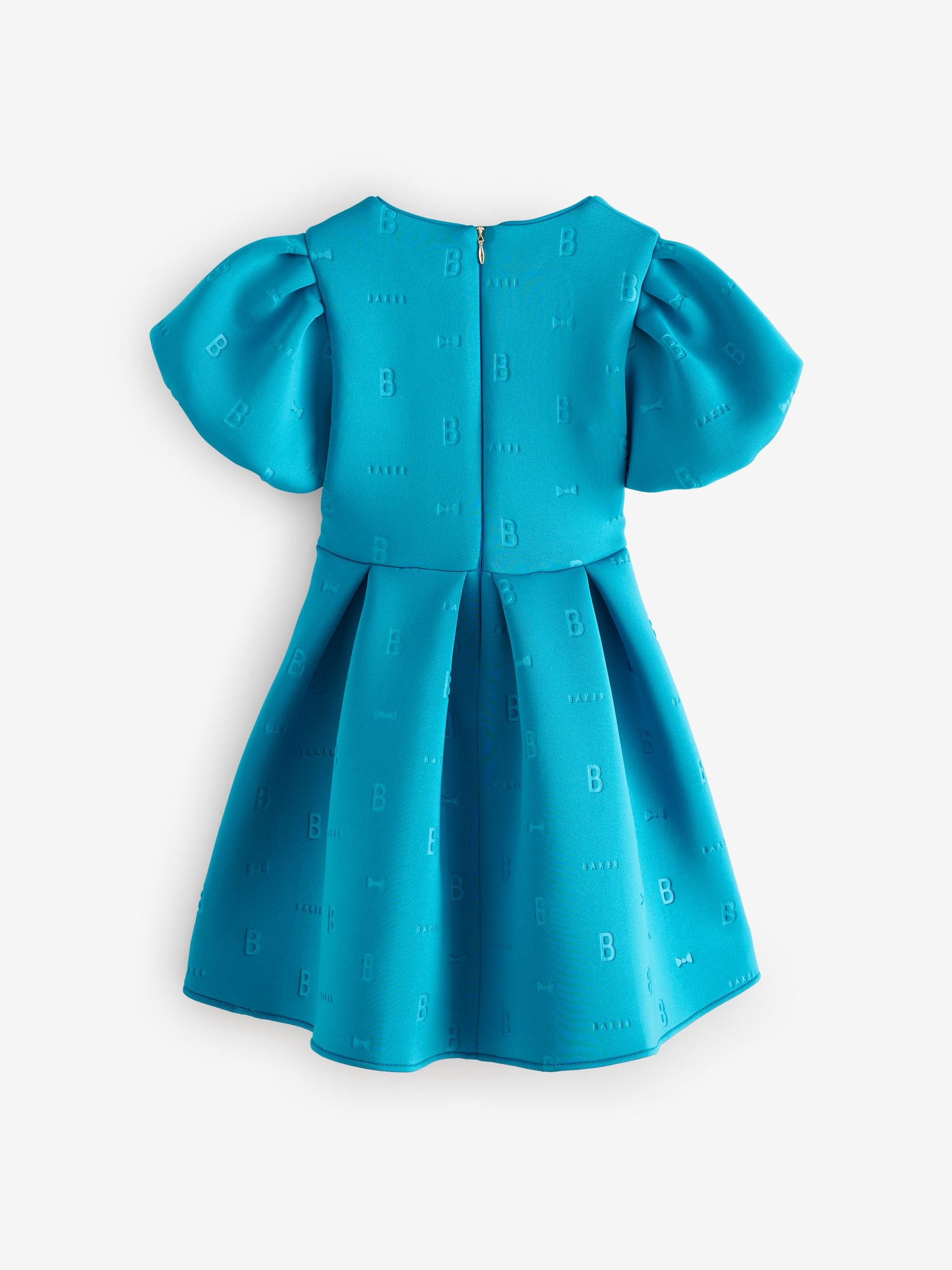 Baker by Ted Baker Teal Blue Puff Sleeve Embossed Scuba Dress