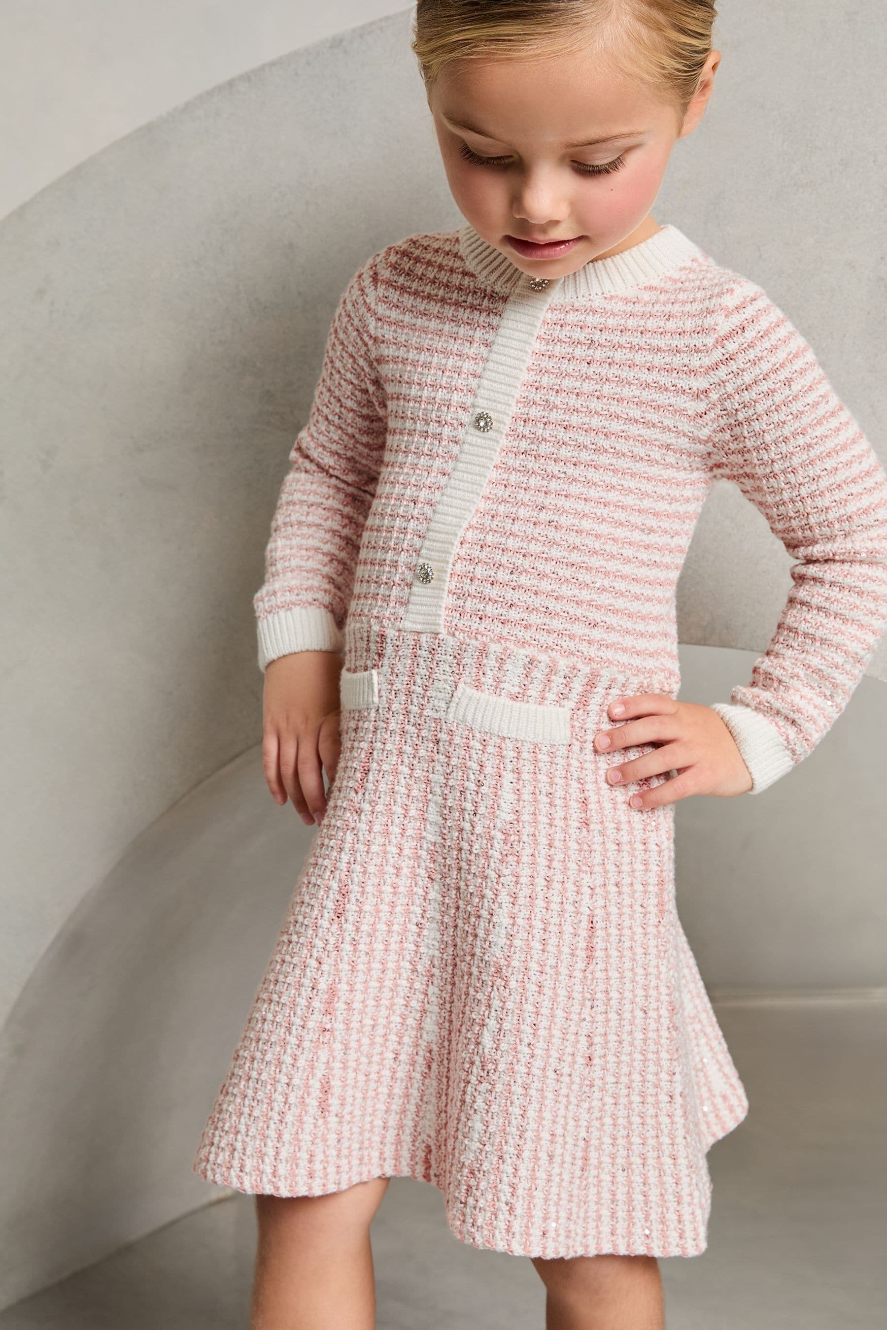 Lipsy Pink Mini Boucle Sequin Knit Dress (2-5yrs)