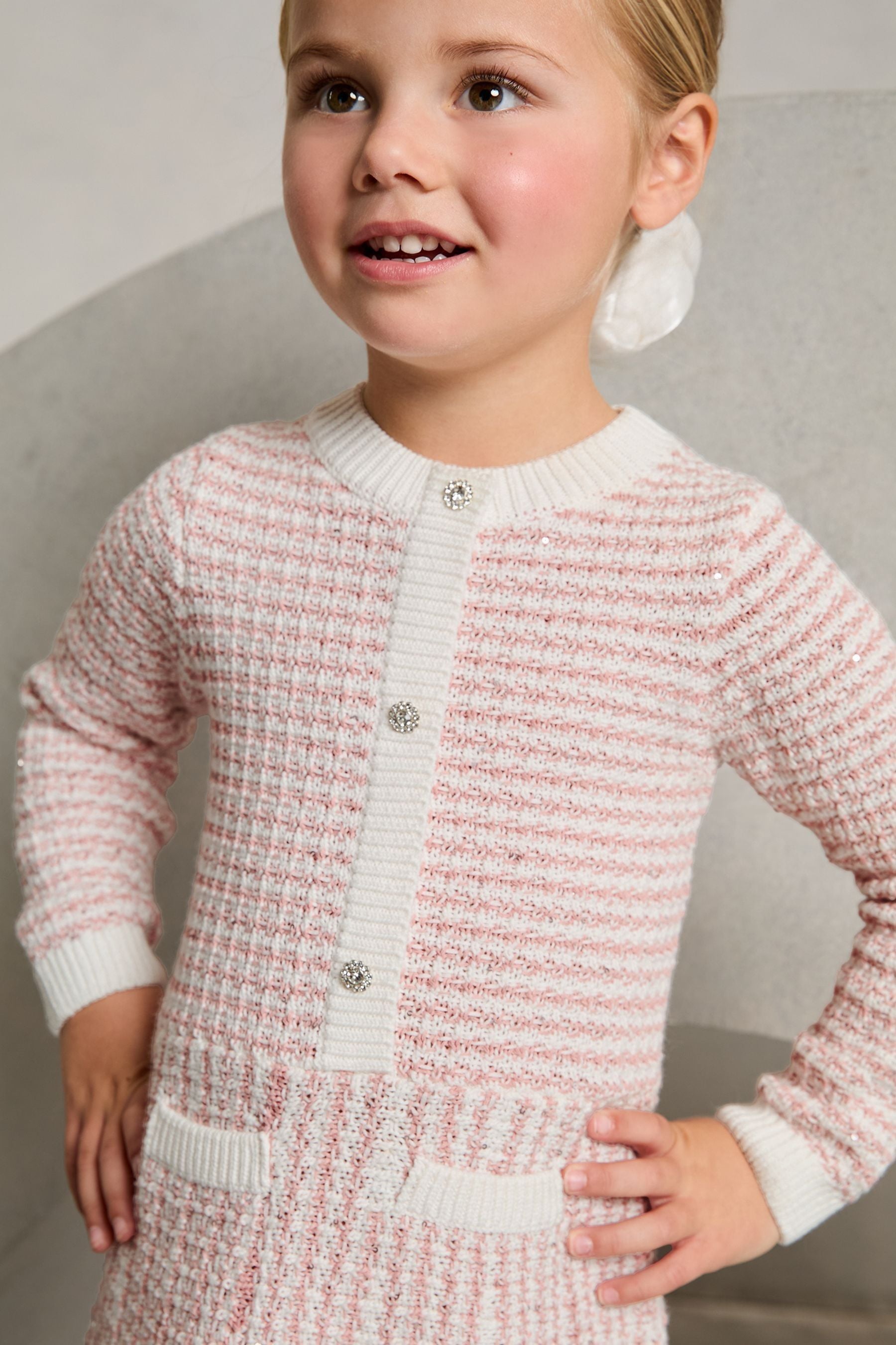 Lipsy Pink Mini Boucle Sequin Knit Dress (2-5yrs)