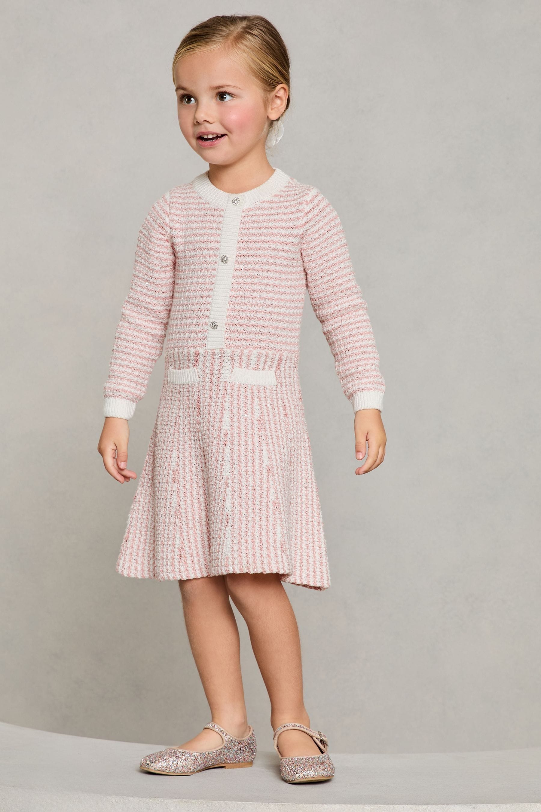 Lipsy Pink Mini Boucle Sequin Knit Dress (2-5yrs)