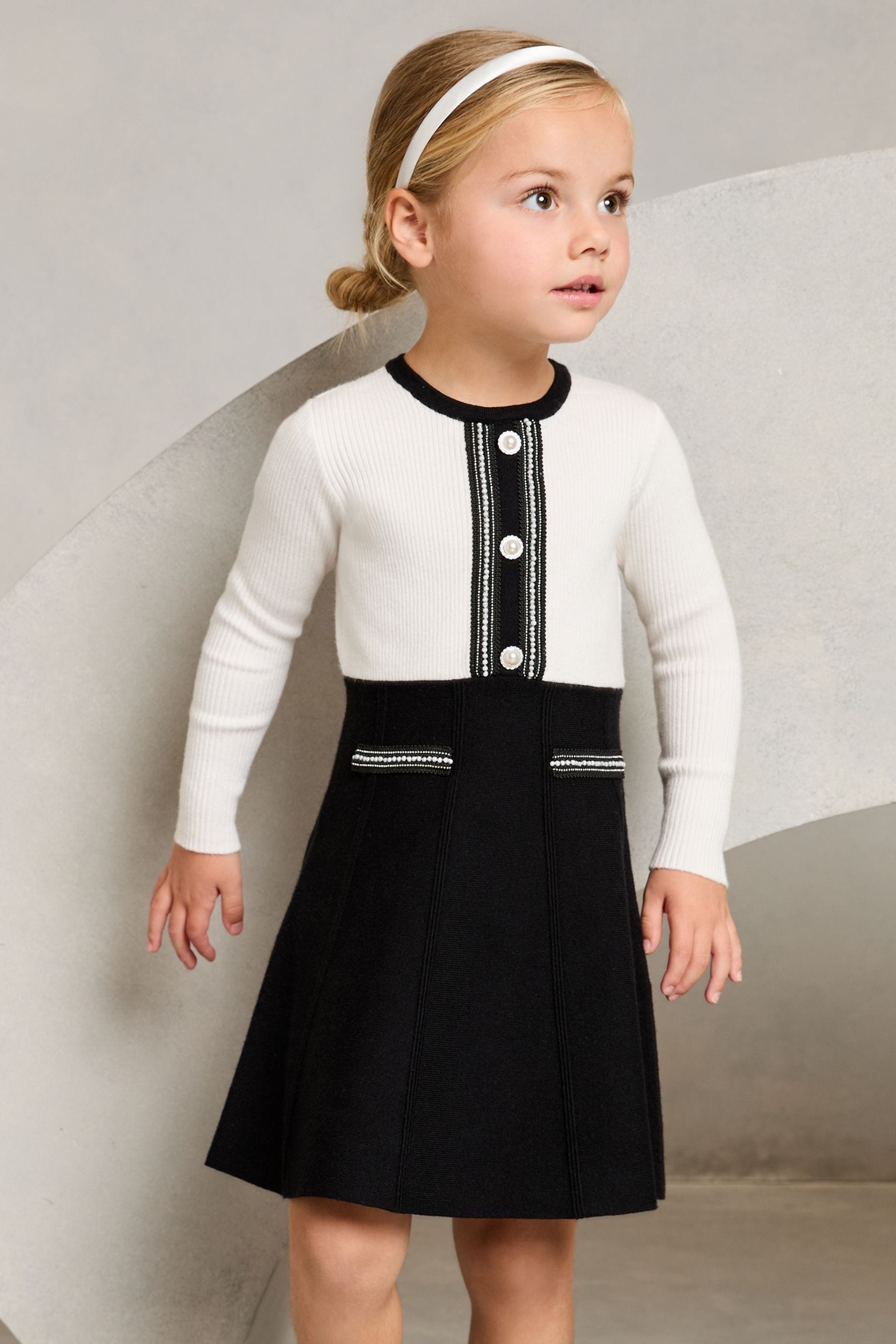 Lipsy Black/White Mini Knitted 2-in-1 Dress (2-5yrs)