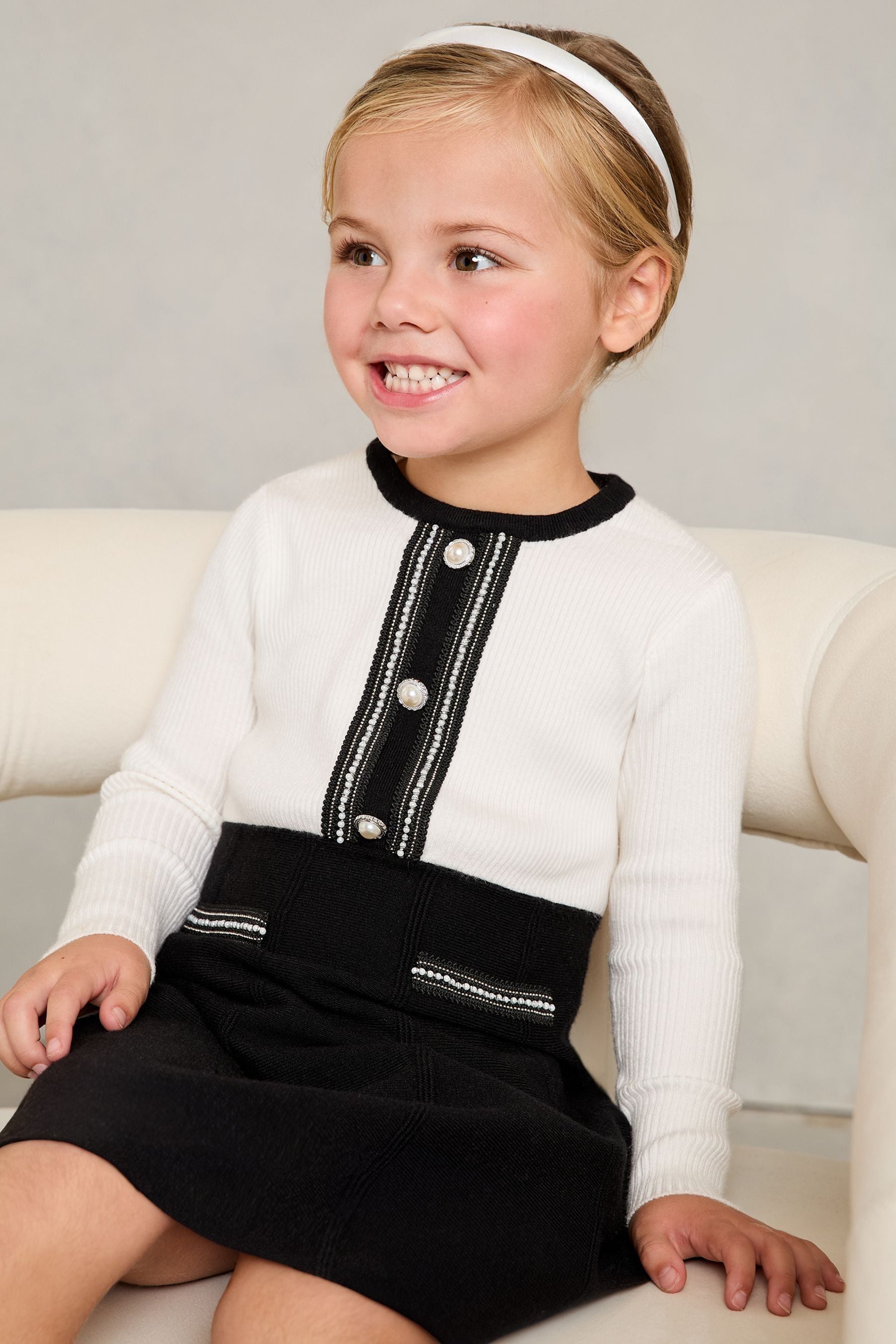 Lipsy Black/White Mini Knitted 2-in-1 Dress (2-5yrs)