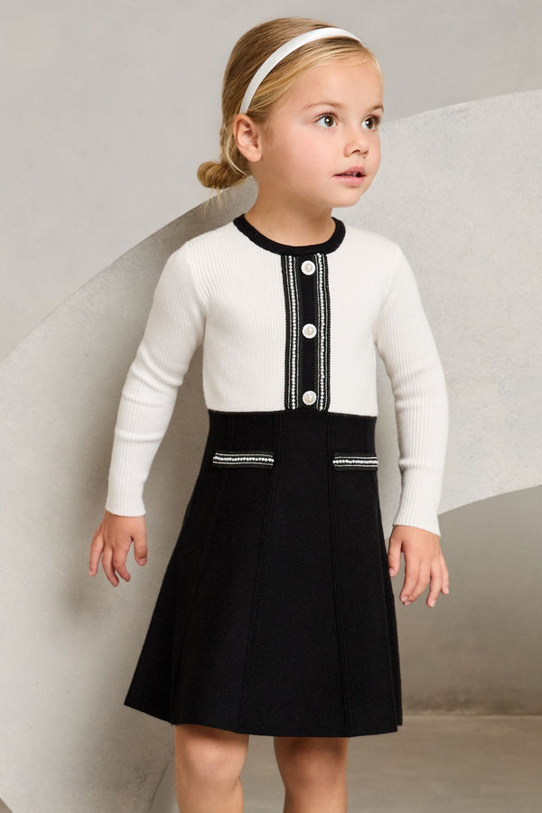 Black/White Mini Knitted 2-in-1 Dress (2-5yrs)