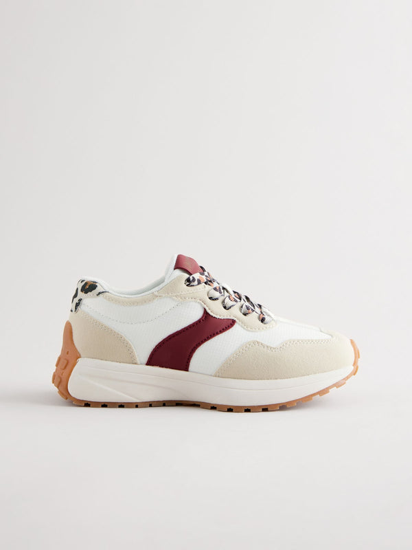 Neutral/Burgundy Lace-Up Chunky Trainers