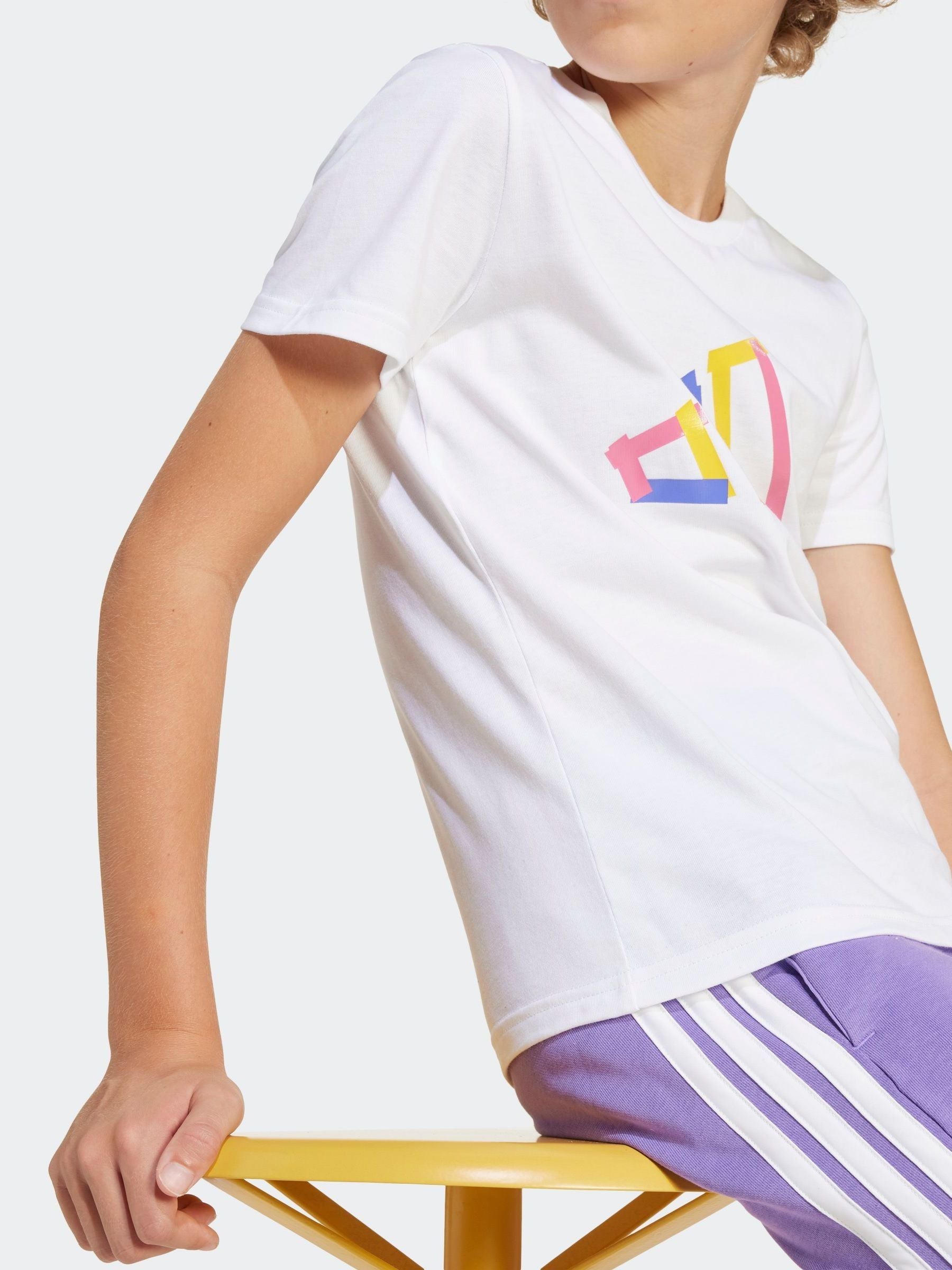 adidas White Tech Logo Graphic 100% Cotton T-Shirt