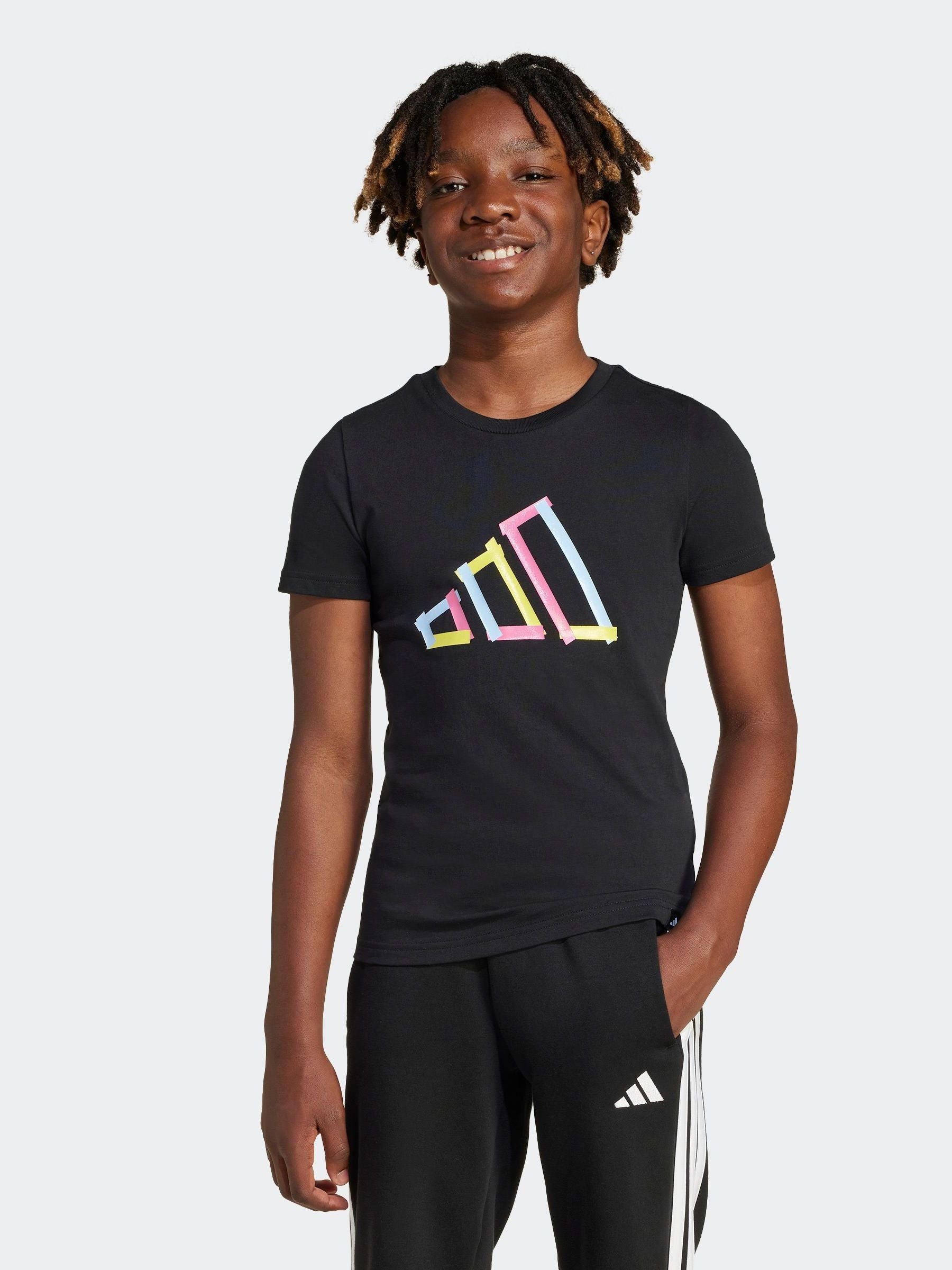 adidas Black Tech Logo Graphic 100% Cotton T-Shirt