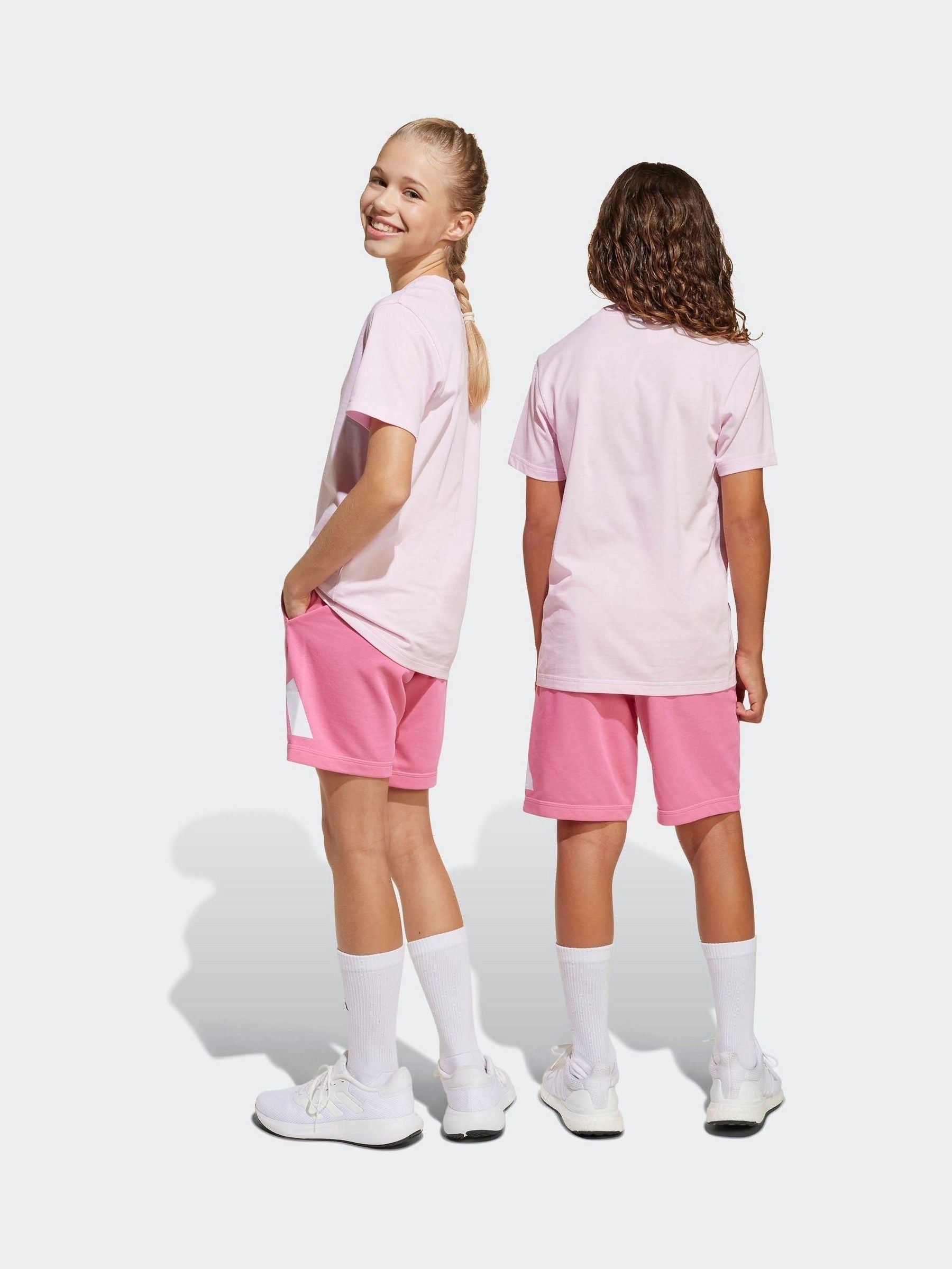 adidas Pink Essentials Large Logo Shorts and 100% Cotton T-Shirt Set