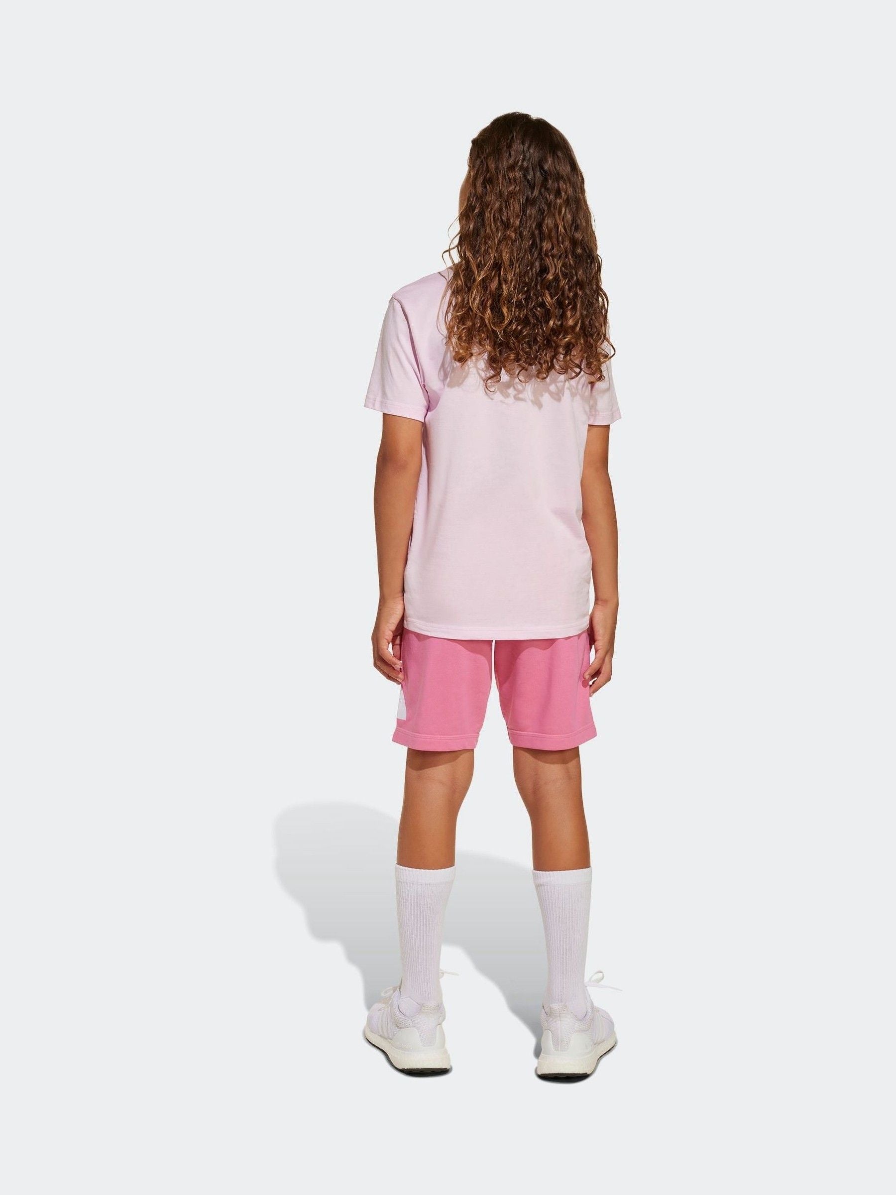 adidas Pink Essentials Large Logo Shorts and 100% Cotton T-Shirt Set