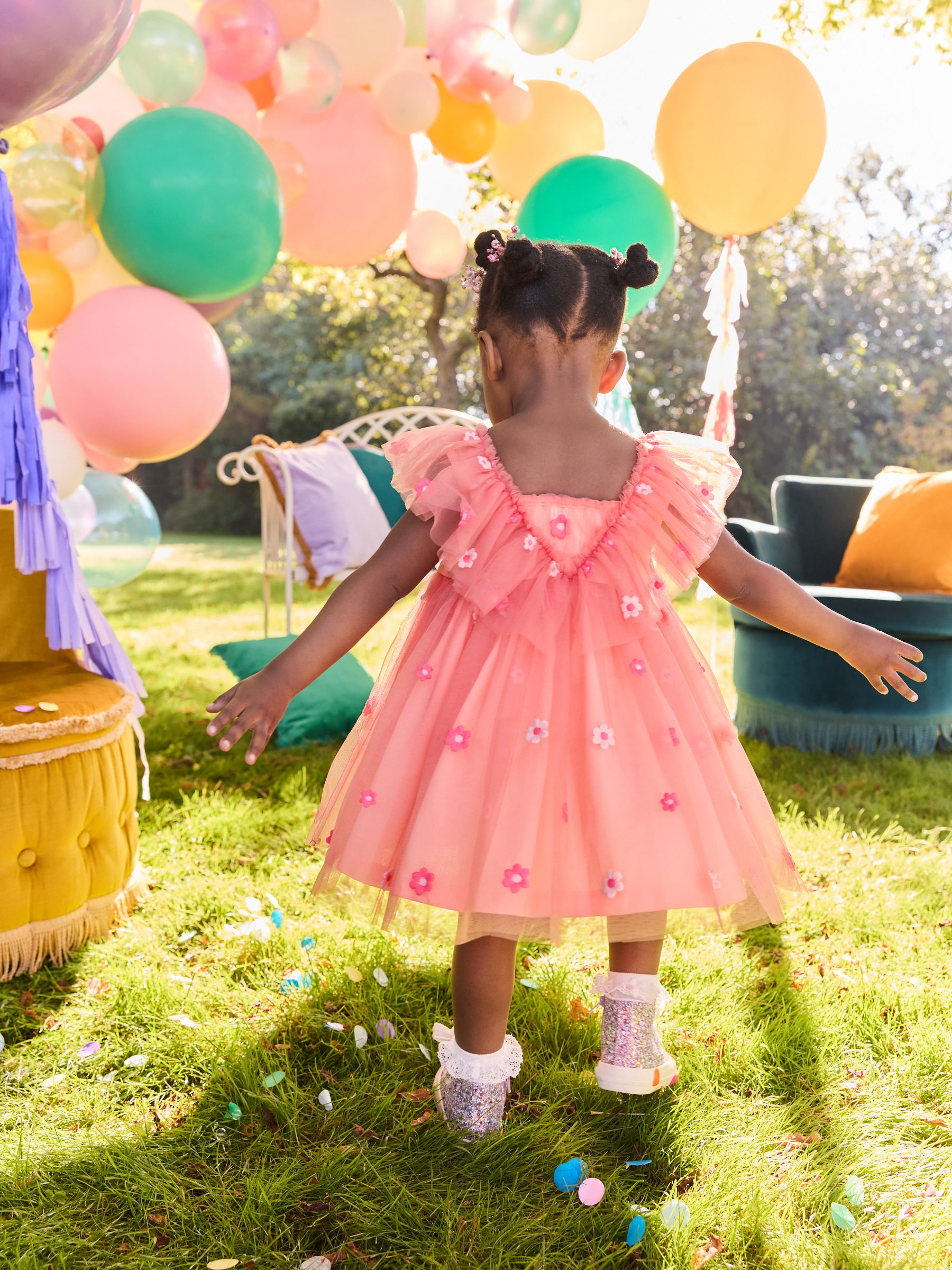 Coral Pink Embroidered Mesh Party Dress (3mths-8yrs)