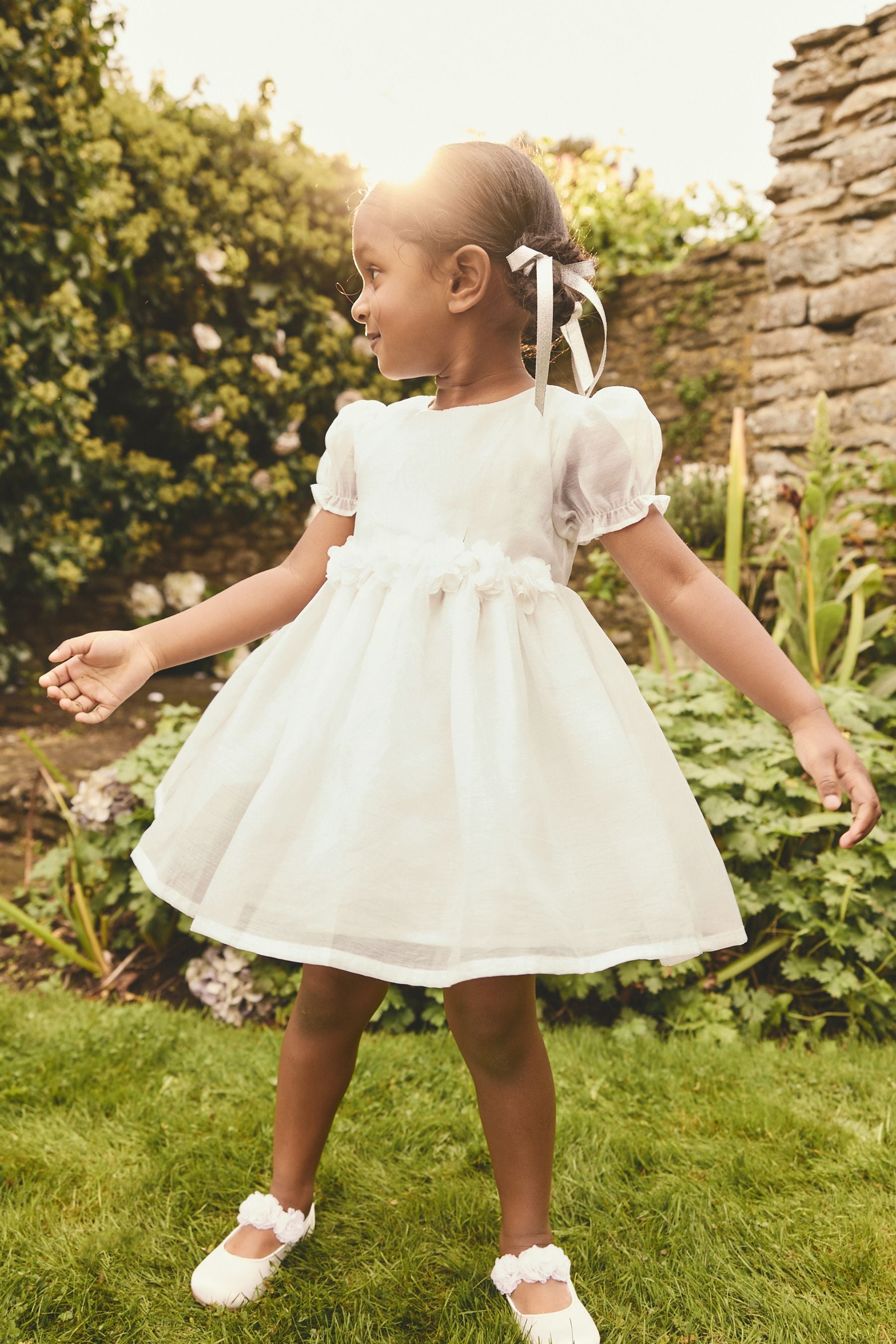 White Girl Corsage Flower Print Dress (3mths-8yrs)