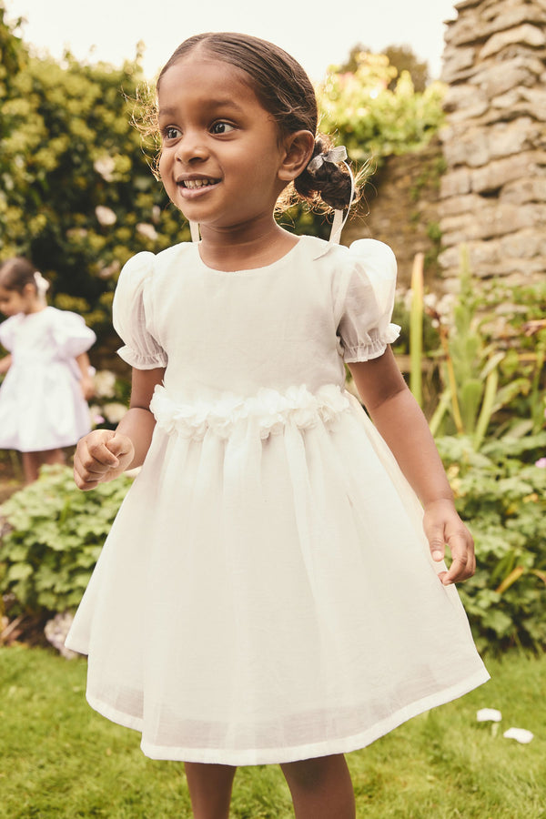 White Girl Corsage Flower Print Dress (3mths-8yrs)