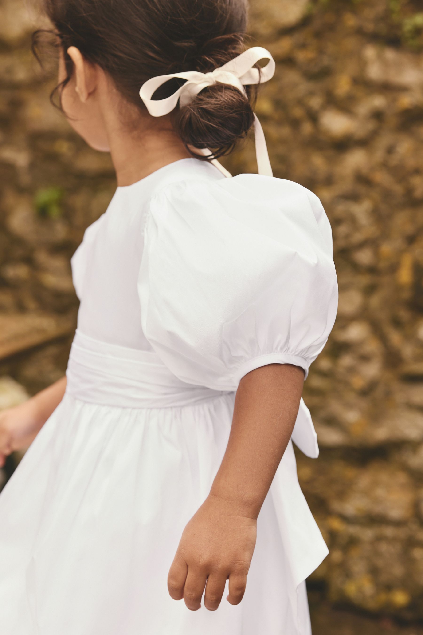 White Girl Taffeta Flower Print Bow Dress (3mths-8yrs)