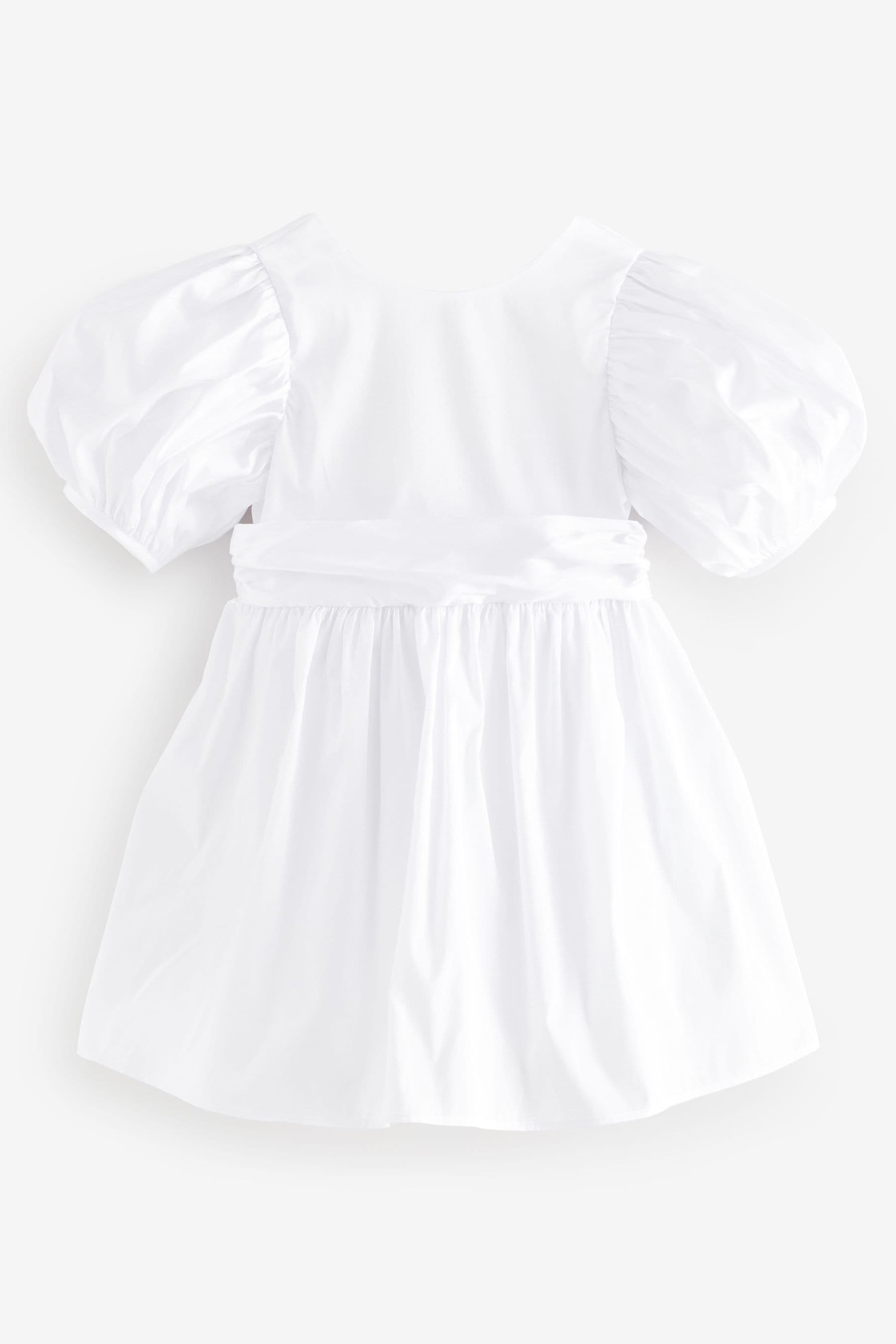 White Girl Taffeta Flower Print Bow Dress (3mths-8yrs)