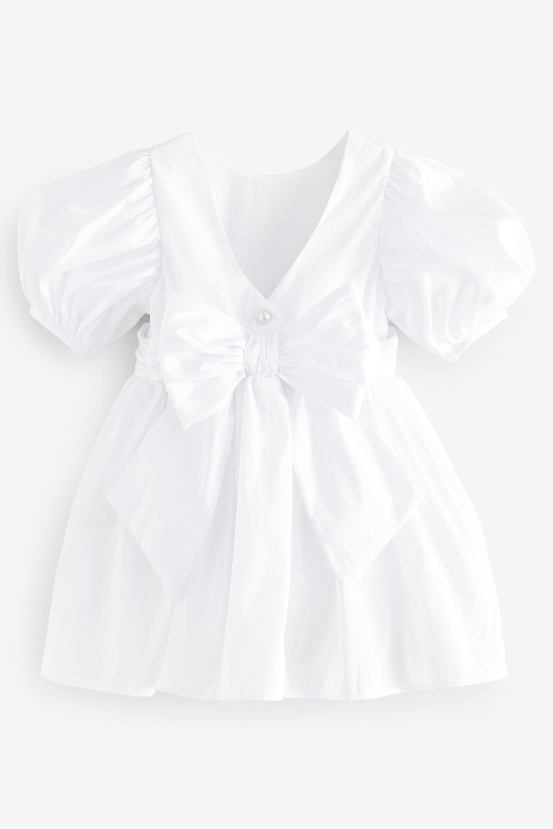 White Girl Taffeta Flower Print Bow Dress (3mths-8yrs)