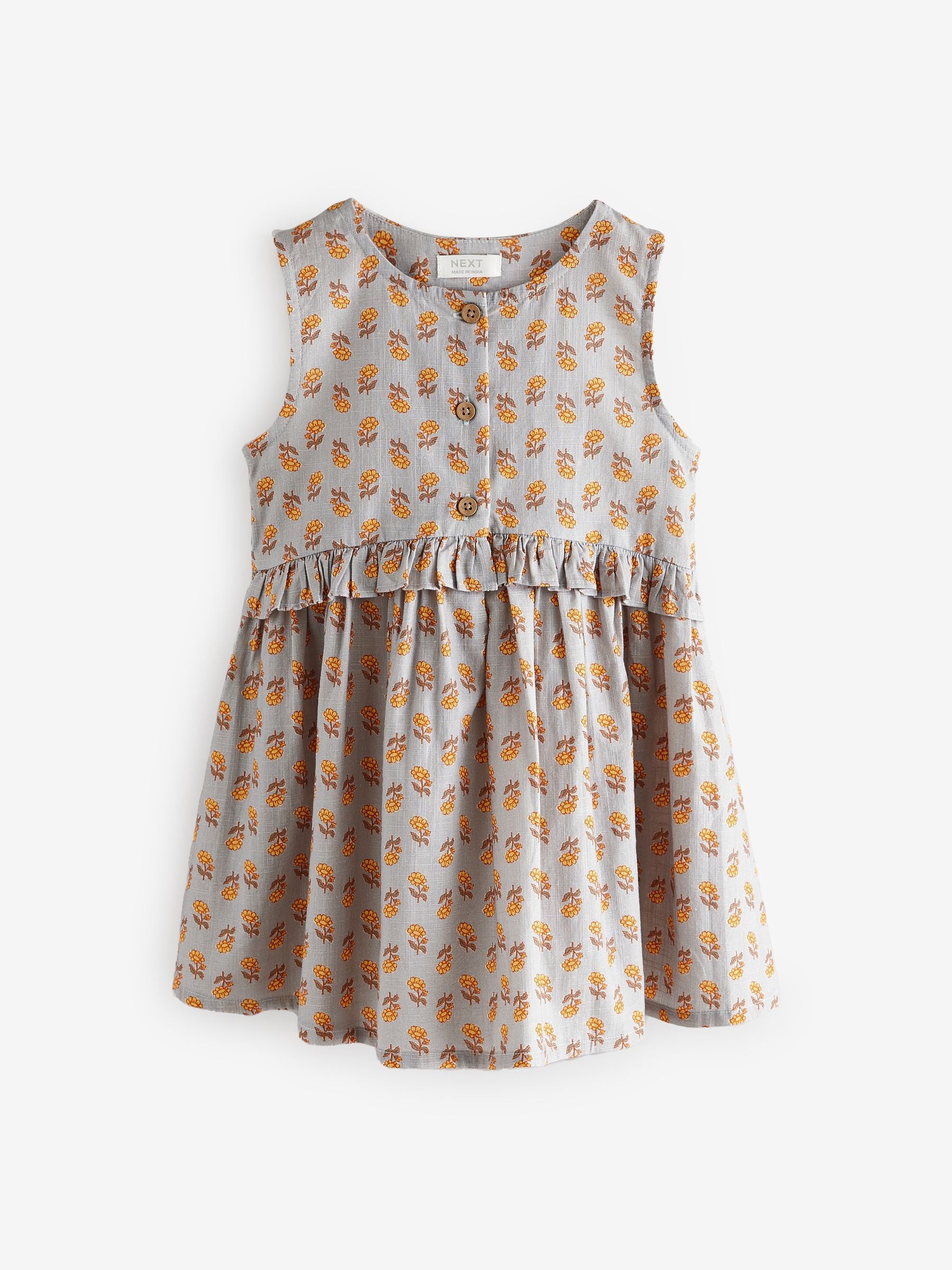 Blue Woodblock Sleeveless Peplum 100% Cotton Dress (3mths-8yrs)