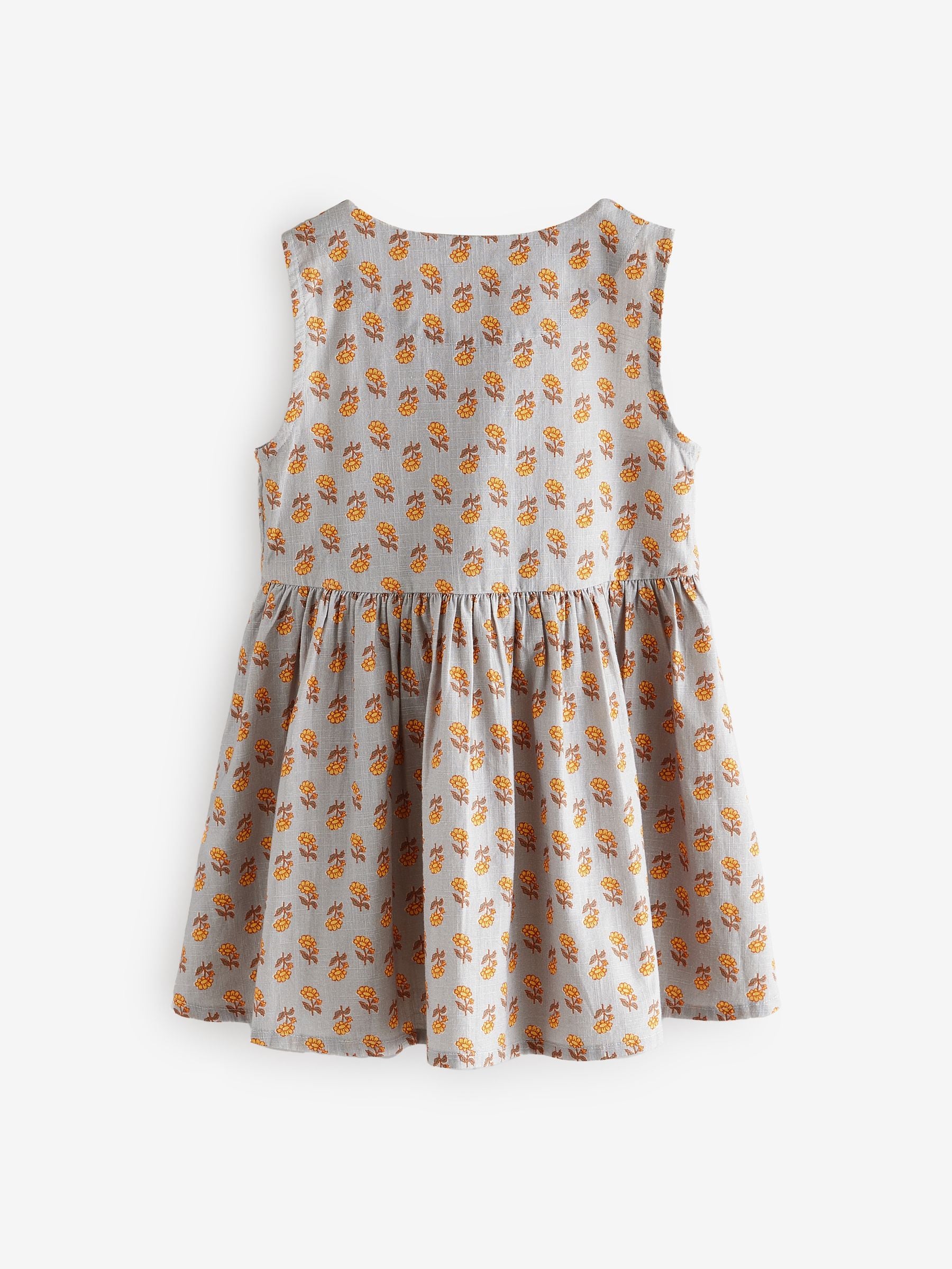 Blue Woodblock Sleeveless Peplum 100% Cotton Dress (3mths-8yrs)