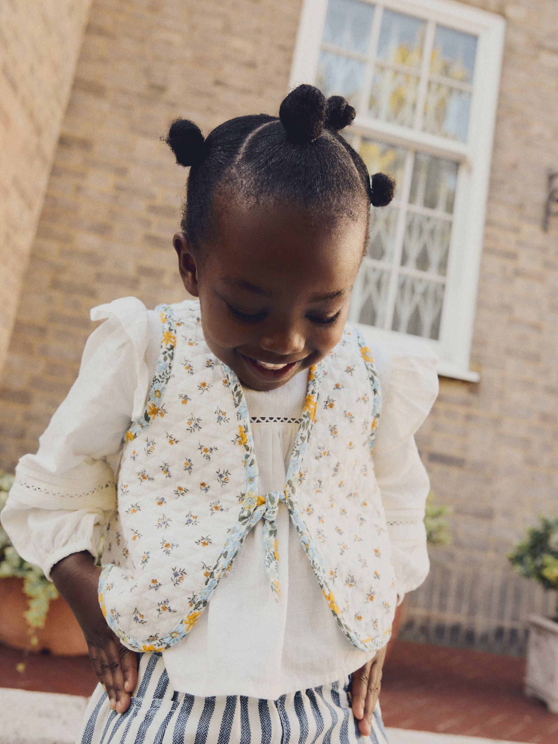 Cream Ditsy 100% Cotton Quilted Gilet And Blouse Set (3mths-8yrs)