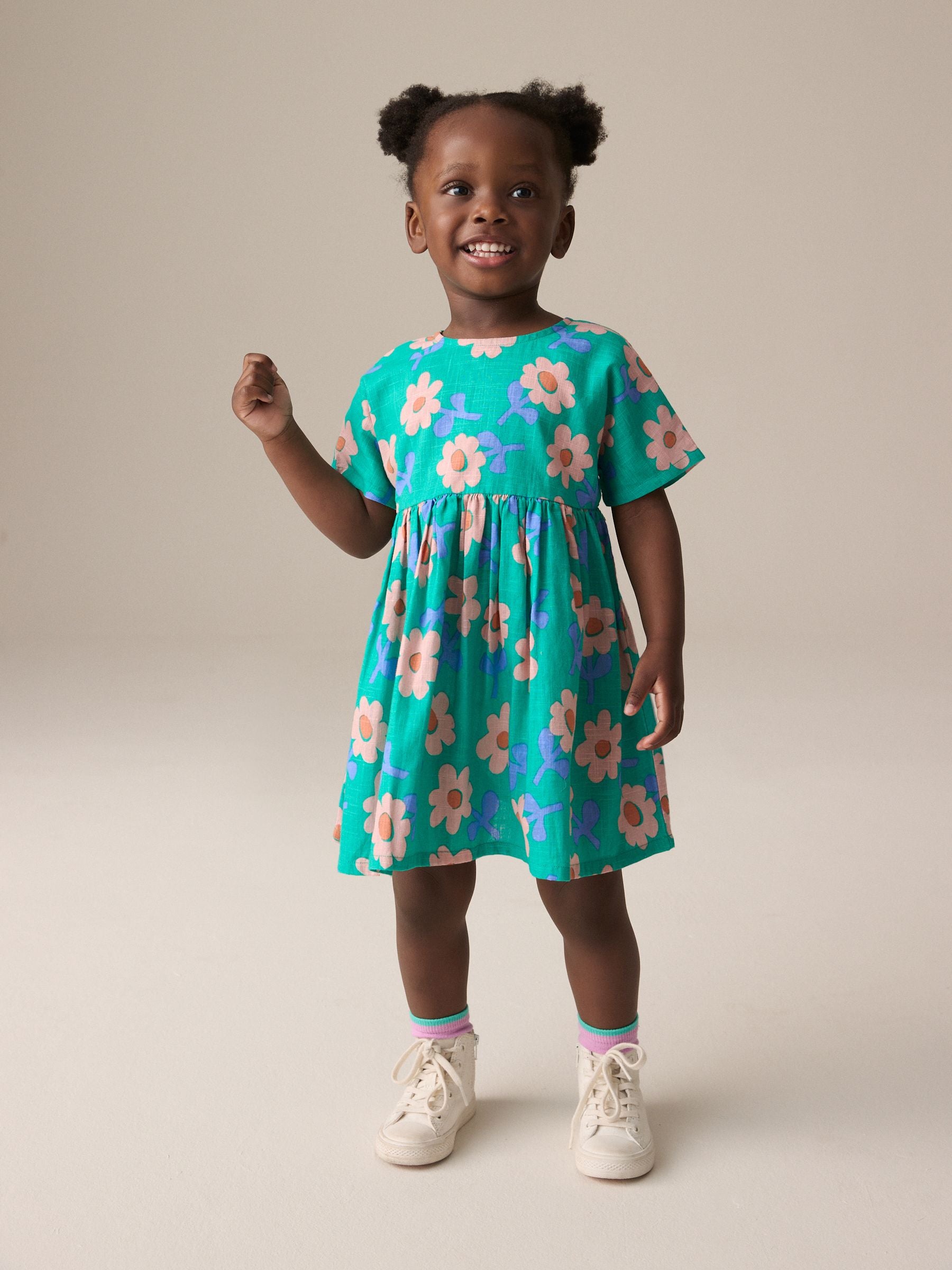 Green Flower 100% Cotton Boxy Dress (3mths-8yrs)