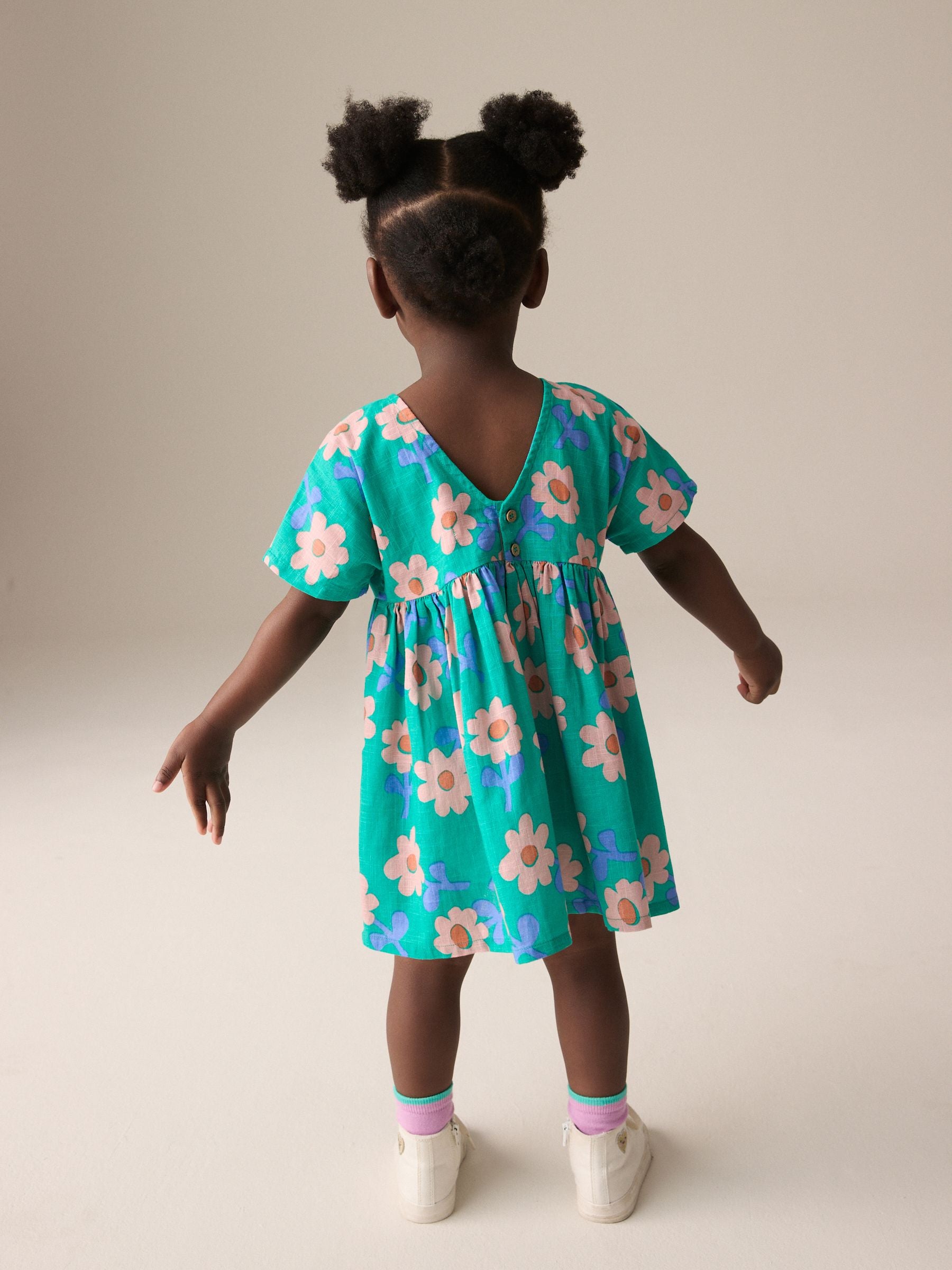 Green Flower 100% Cotton Boxy Dress (3mths-8yrs)