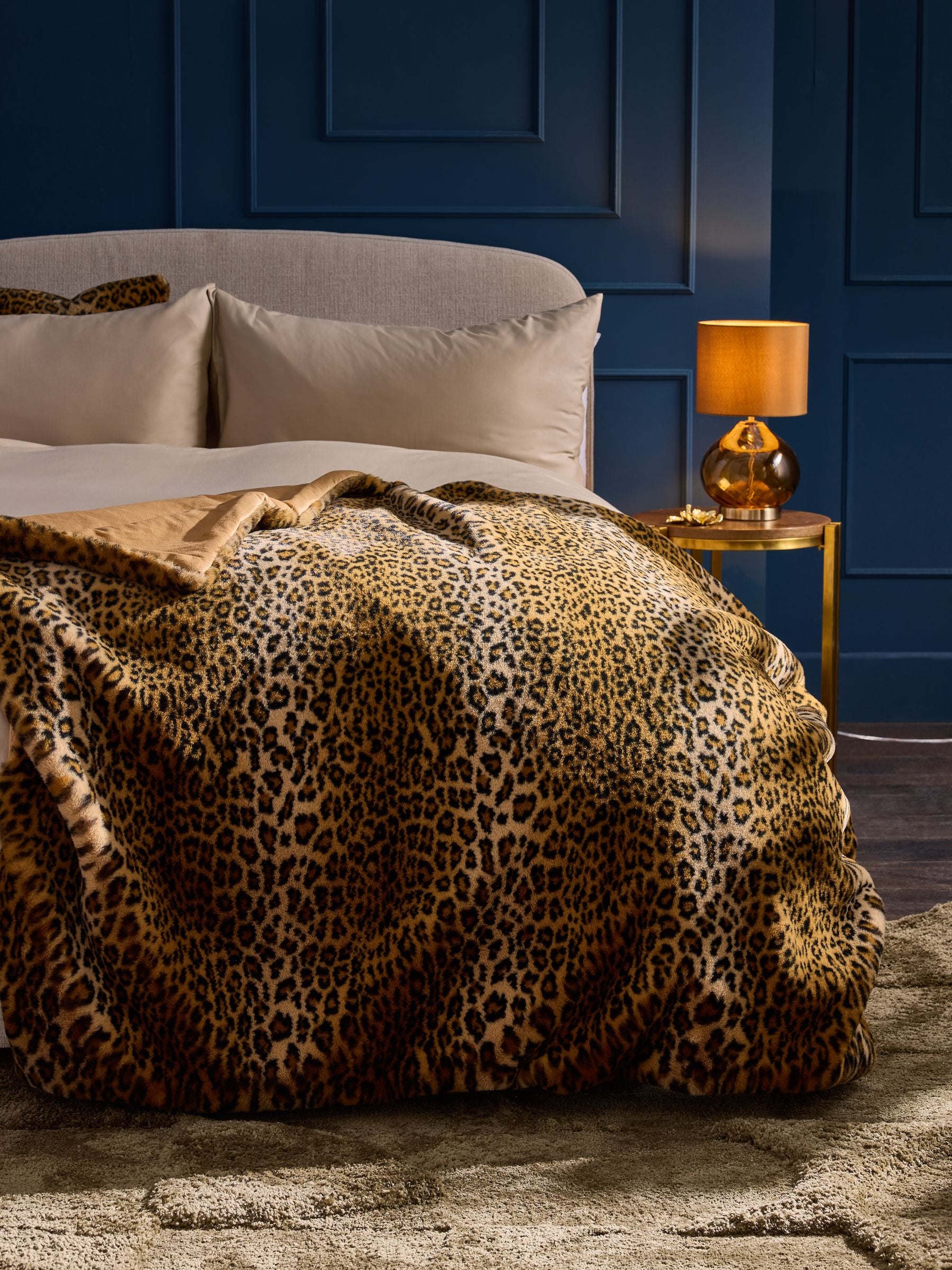 Black Leopard Plush Faux Fur Throw