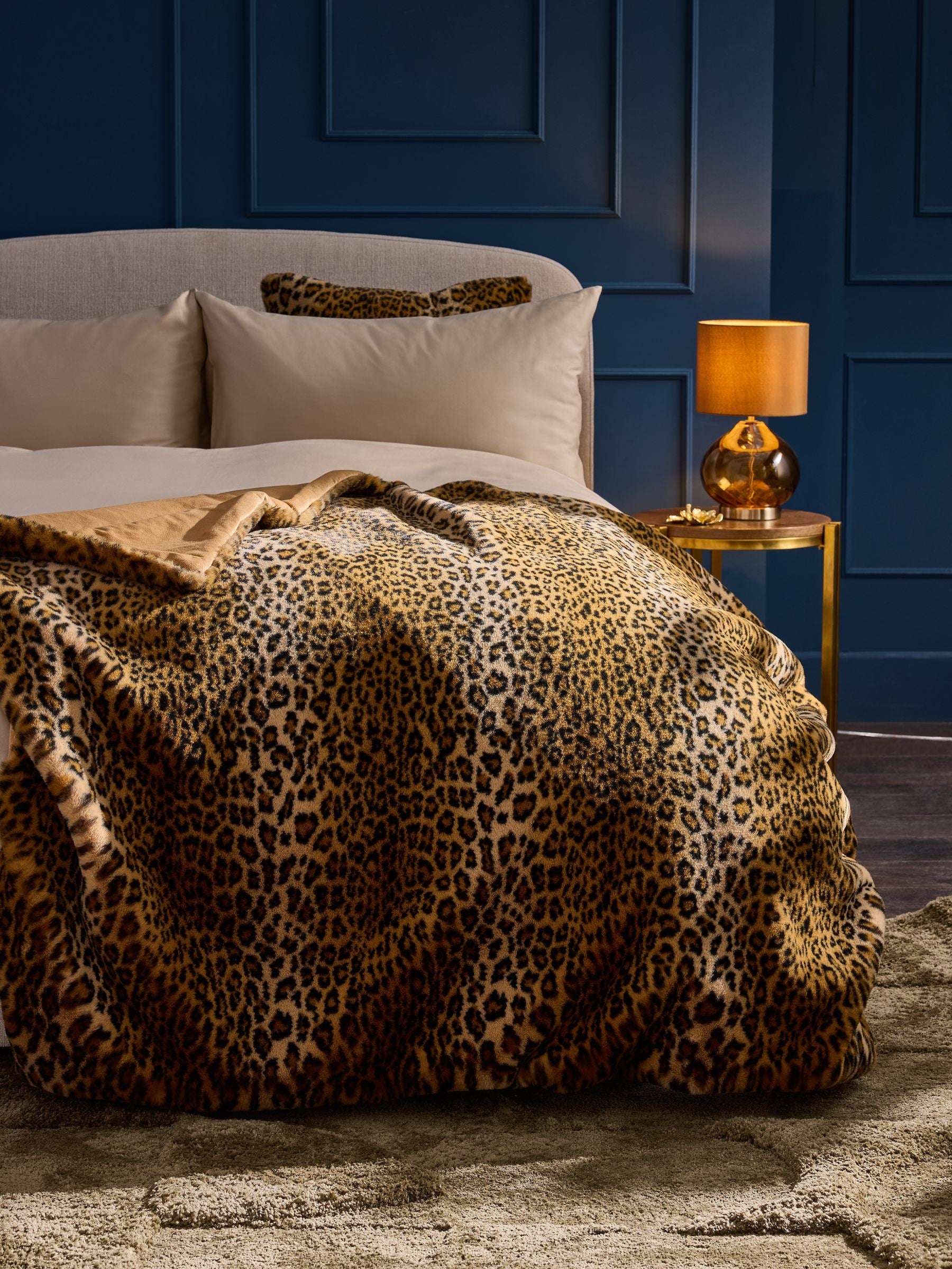 Black Leopard Plush Faux Fur Throw