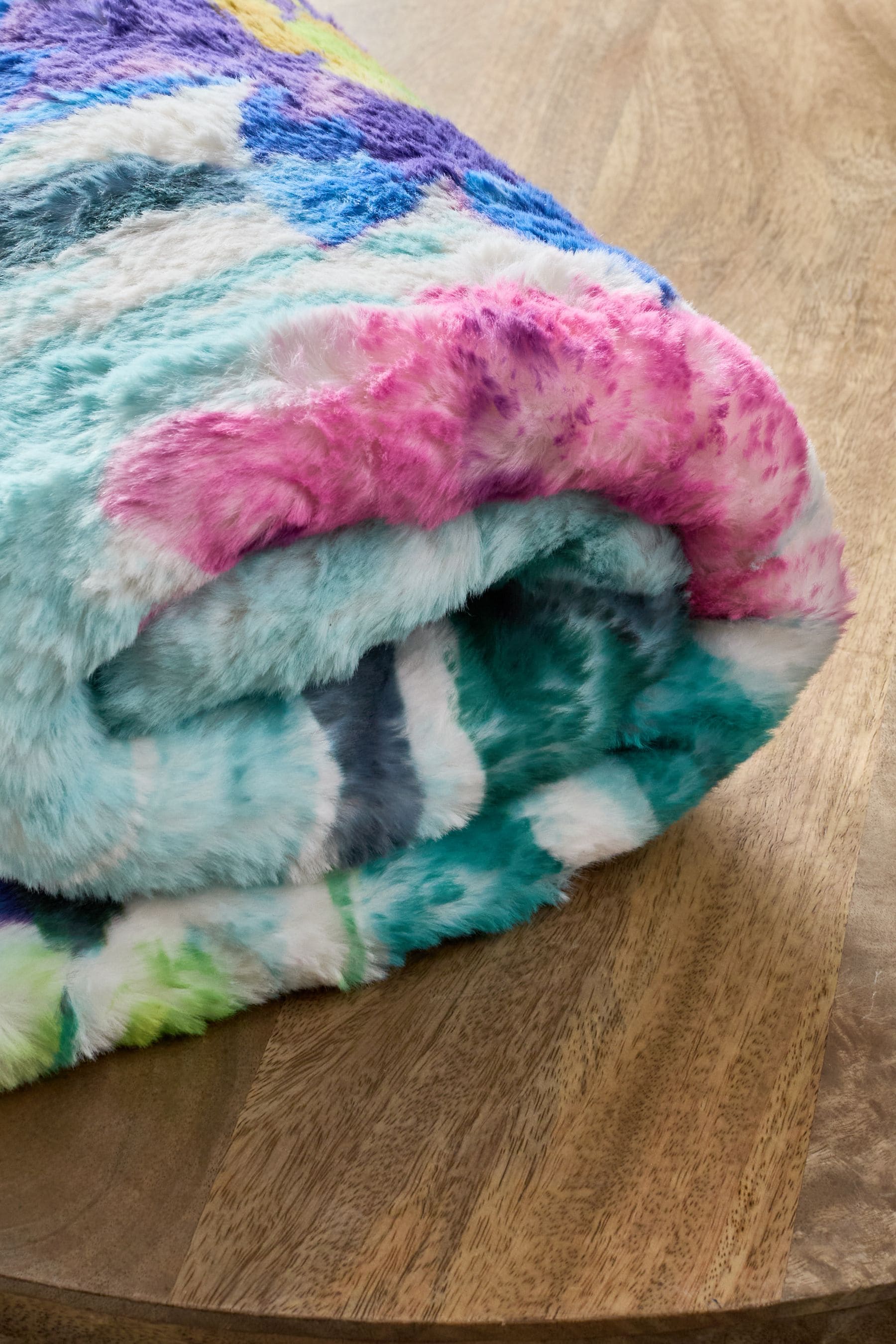 Teal Blue Floral Print Plush Faux Fur Throw