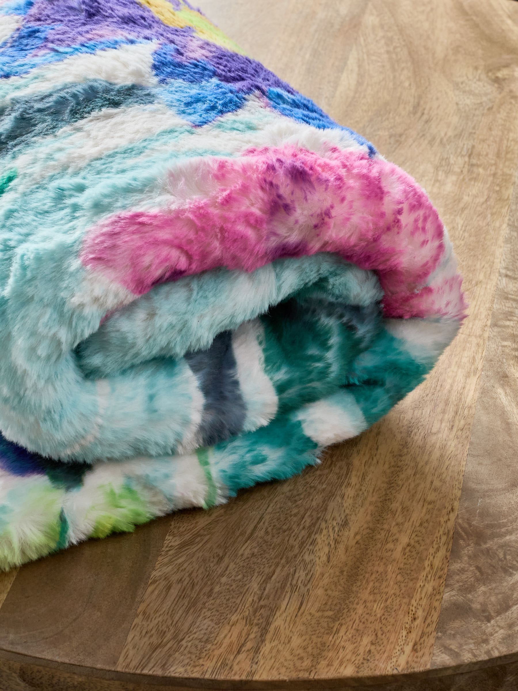 Teal Blue Floral Print Plush Faux Fur Throw