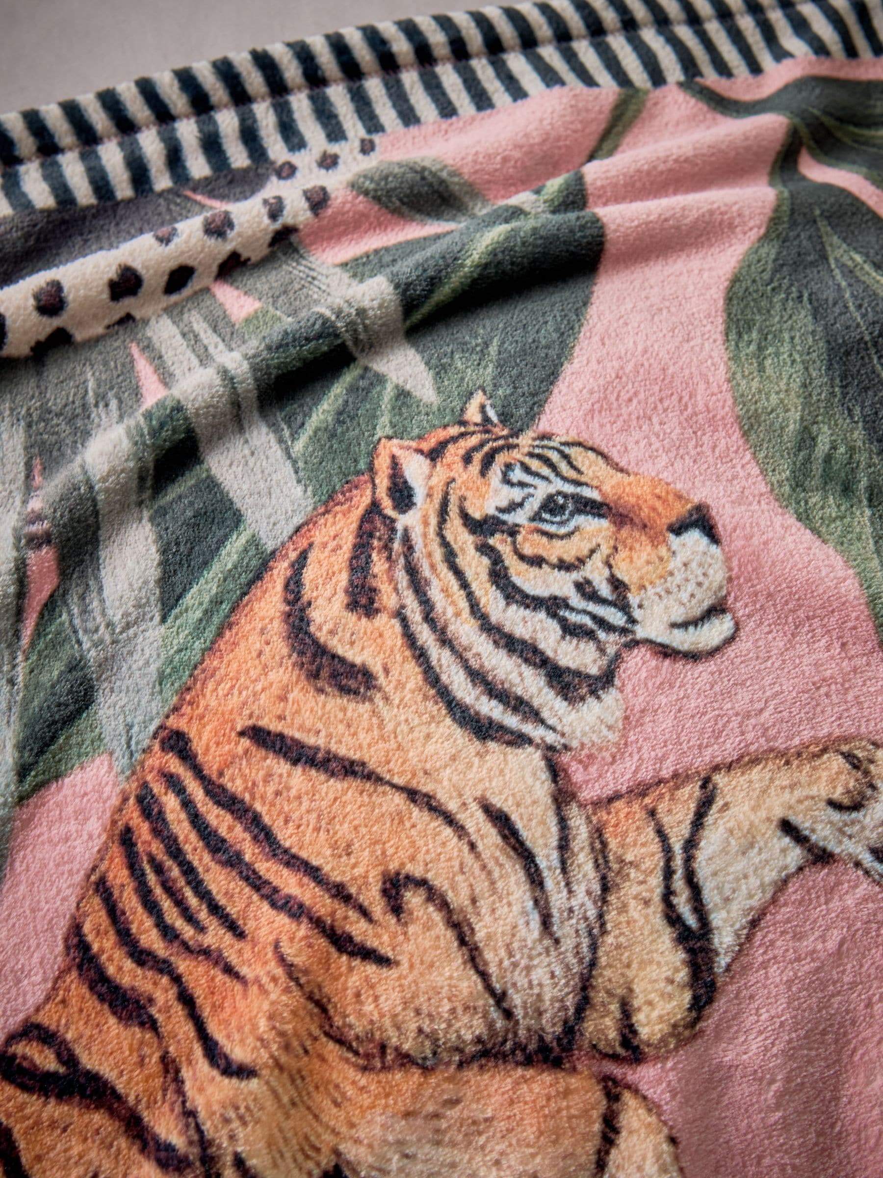 Pink Tiger Plush Fleece Throw