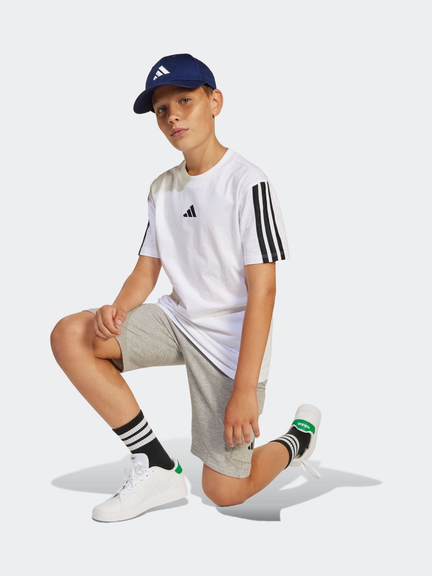 adidas White Essentials 3 Stripes 100% Cotton T-Shirt