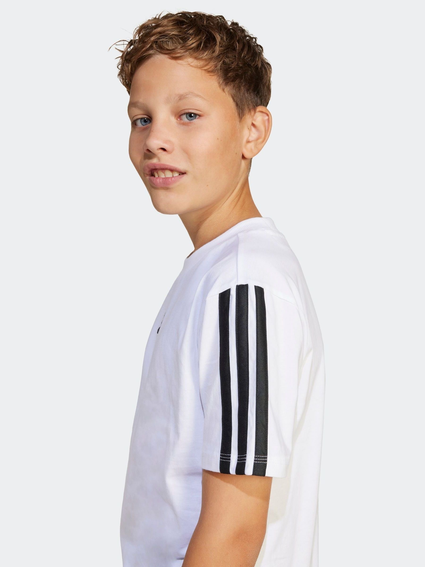 adidas White Essentials 3 Stripes 100% Cotton T-Shirt