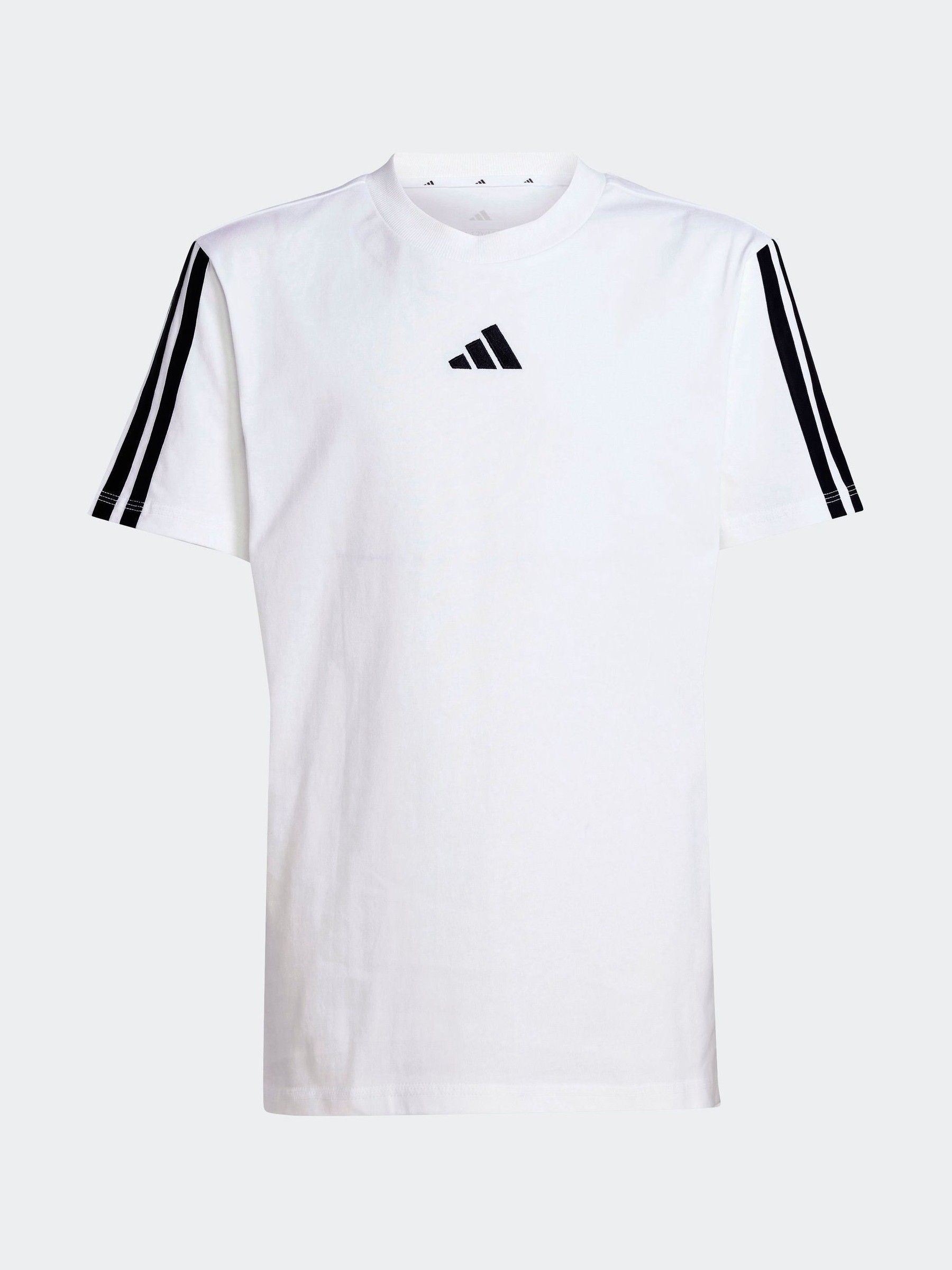 adidas White Essentials 3 Stripes 100% Cotton T-Shirt