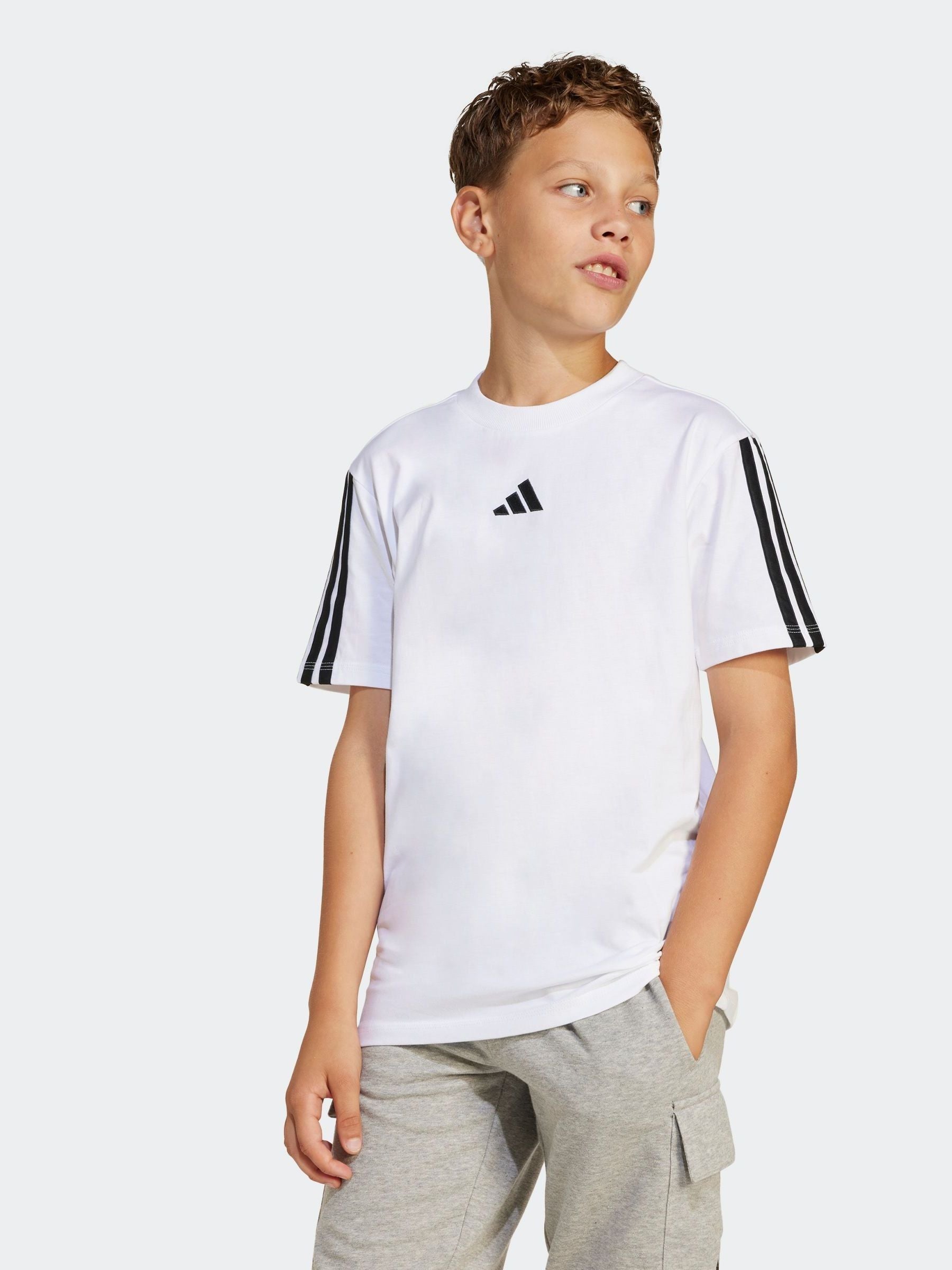 adidas White Essentials 3 Stripes 100% Cotton T-Shirt