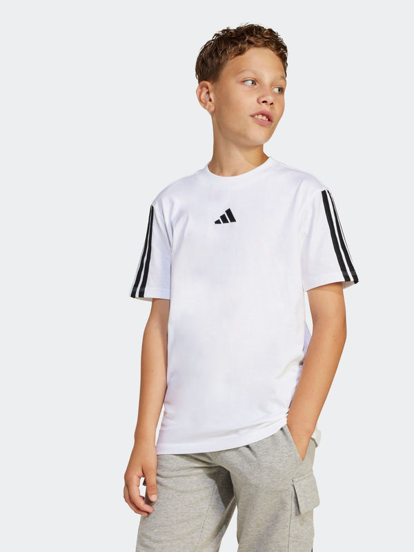 adidas White Essentials 3 Stripes 100% Cotton T-Shirt