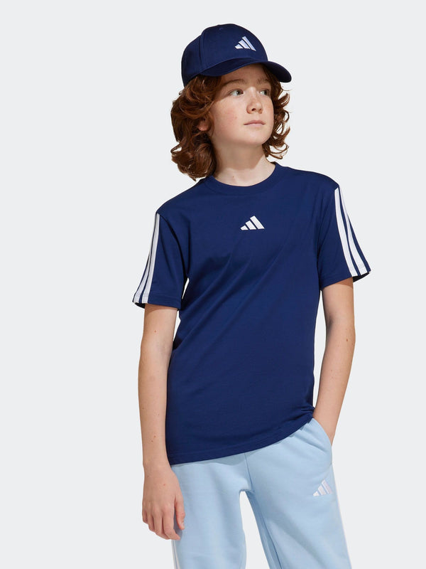 adidas Blue Essentials 3 Stripes 100% Cotton T-Shirt