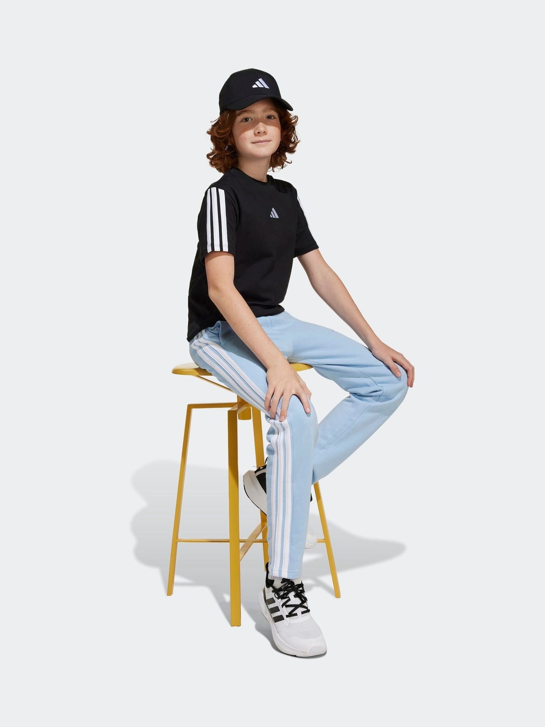 adidas Black Essentials 3 Stripes 100% Cotton T-Shirt