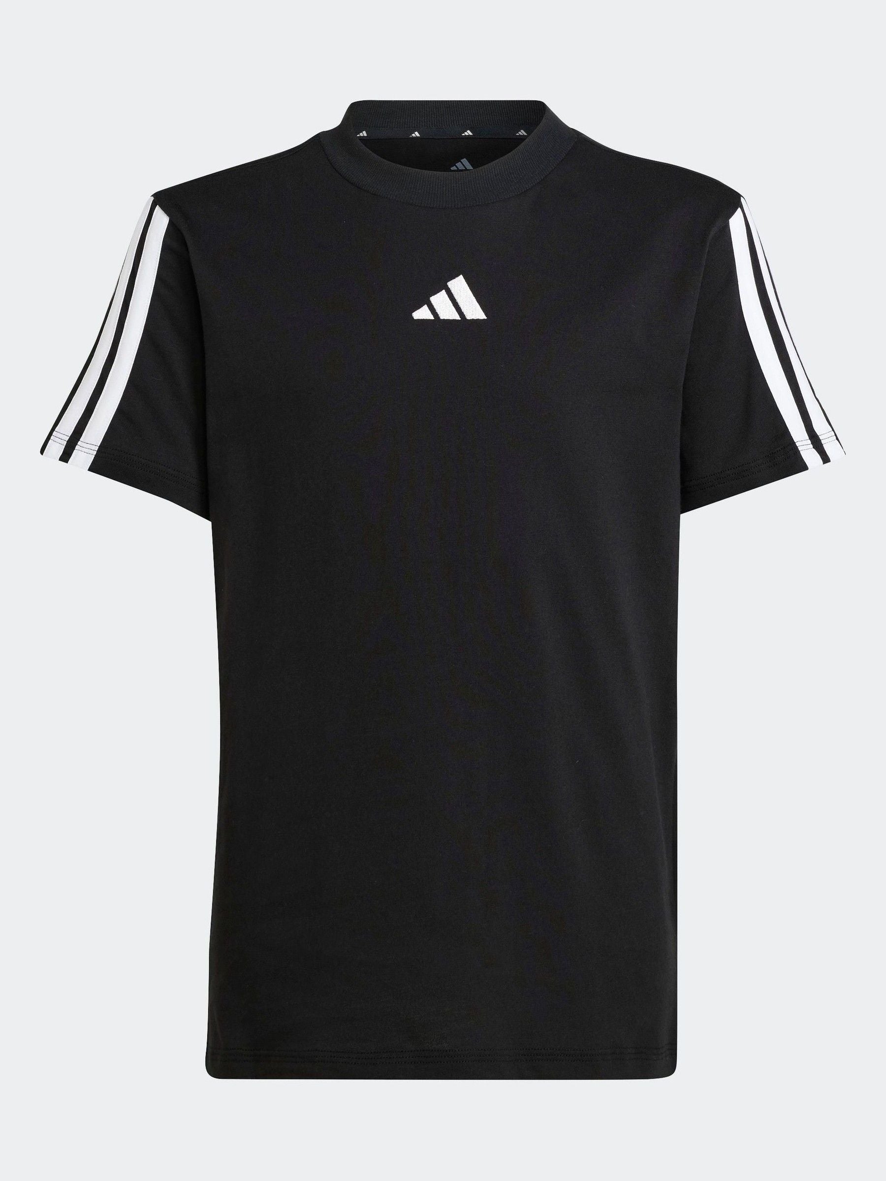 adidas Black Essentials 3 Stripes 100% Cotton T-Shirt