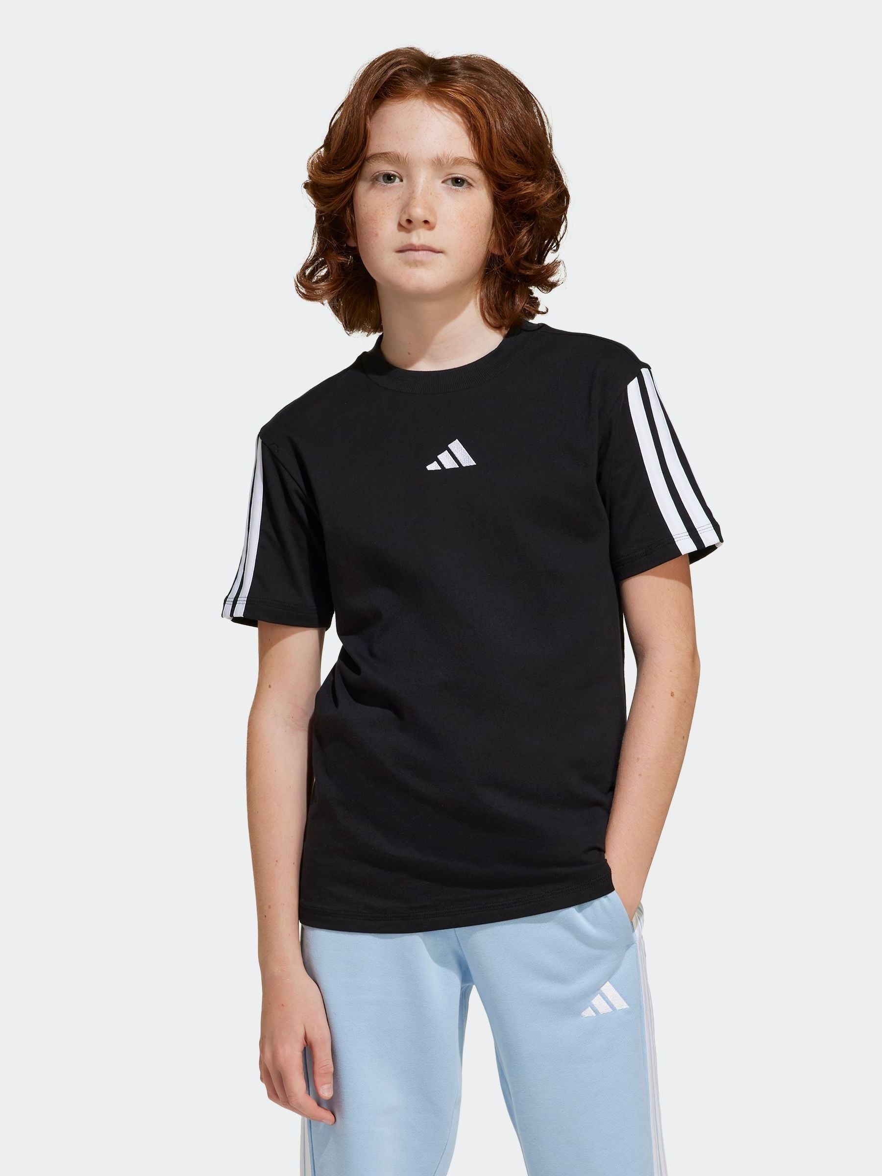 adidas Black Essentials 3 Stripes 100% Cotton T-Shirt