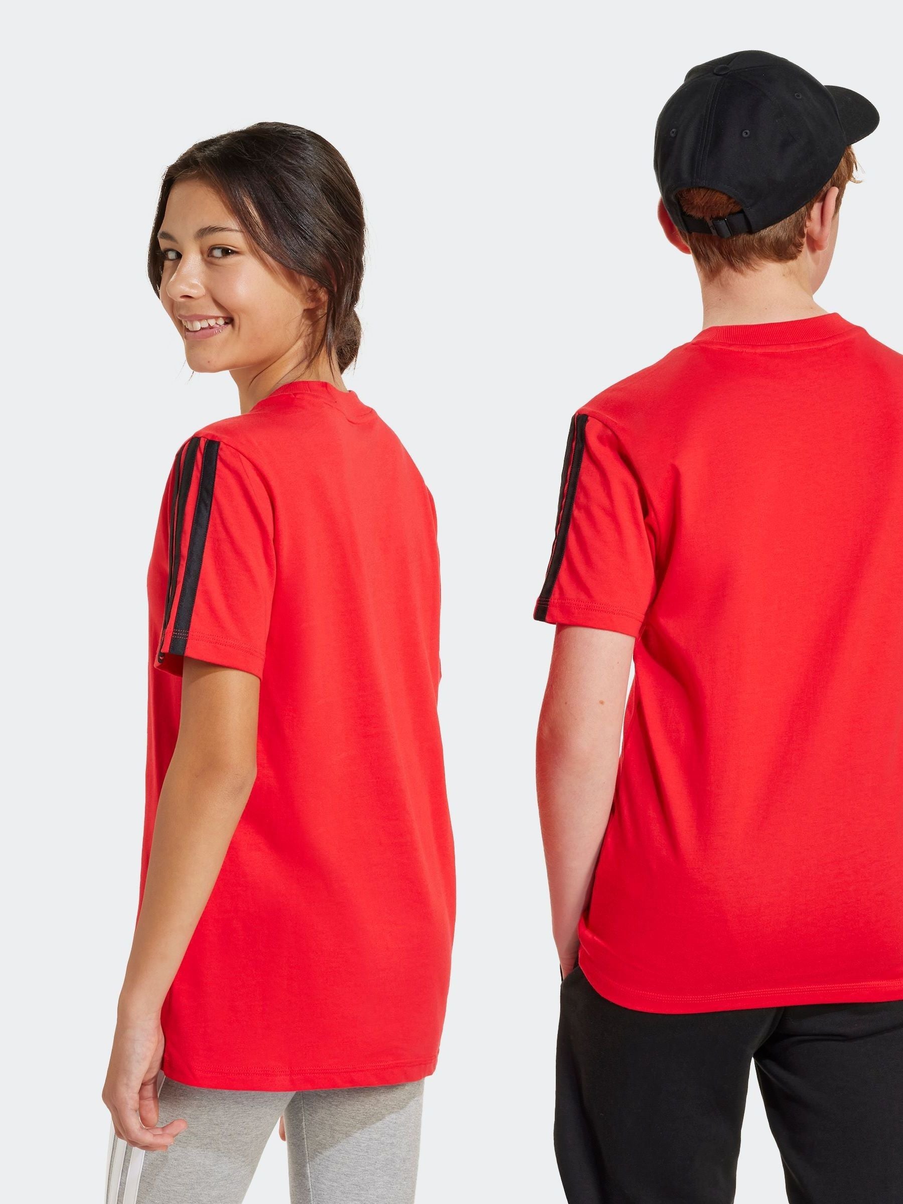 adidas Red Essentials 3 Stripes 100% Cotton T-Shirt