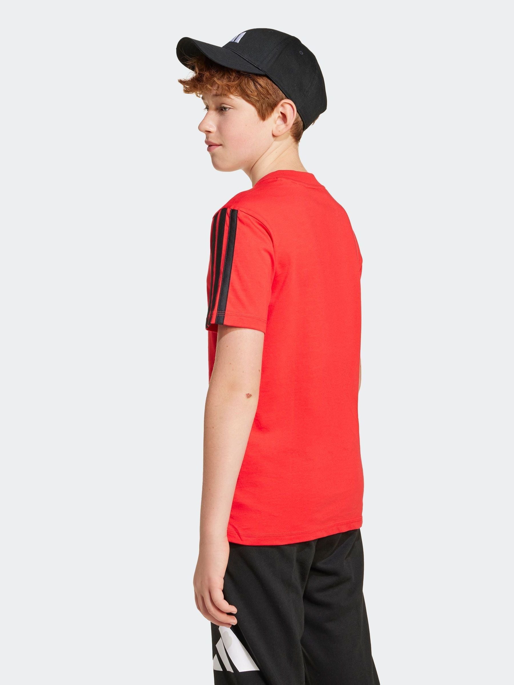 adidas Red Essentials 3 Stripes 100% Cotton T-Shirt