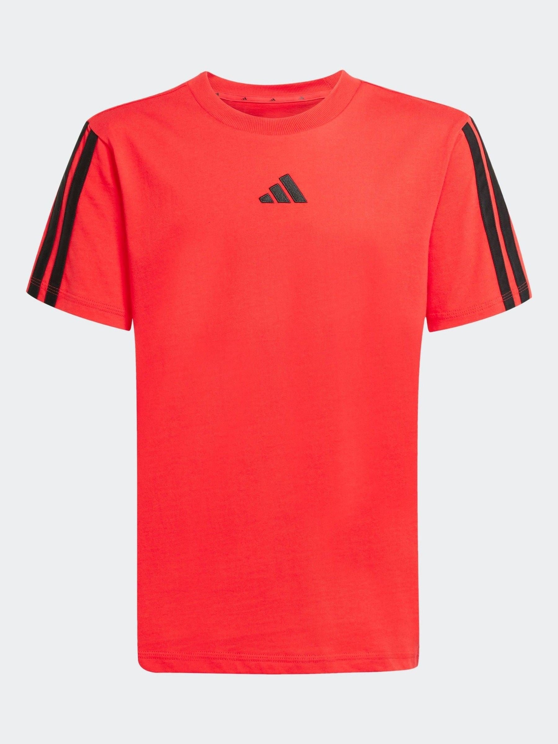 adidas Red Essentials 3 Stripes 100% Cotton T-Shirt