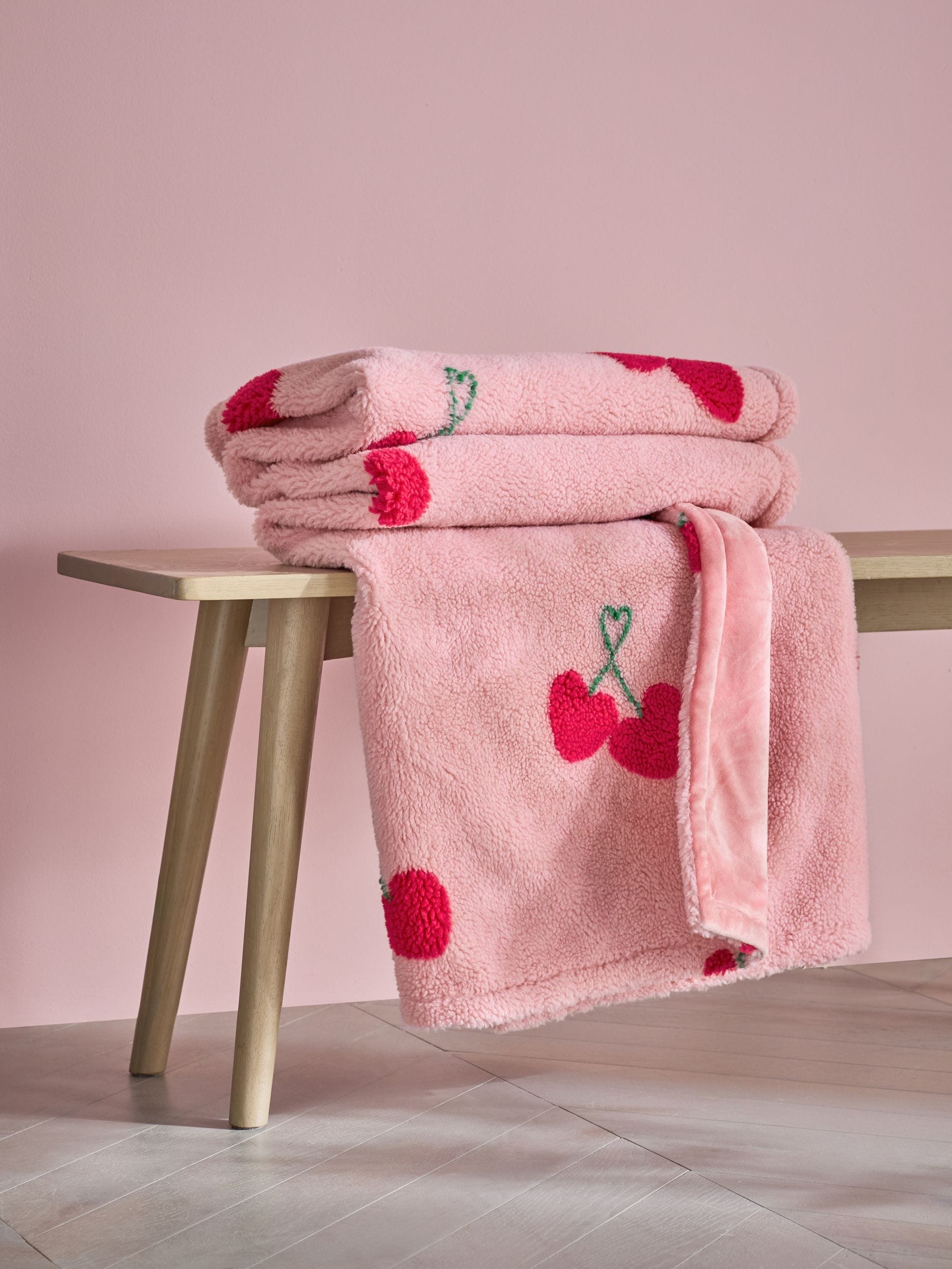 Pink Cherries Borg Fleece Throw