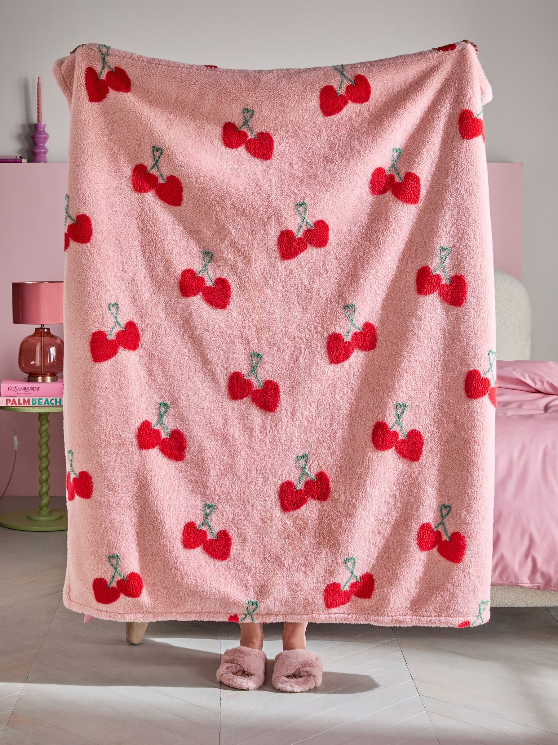 Pink Cherries Borg Fleece Throw