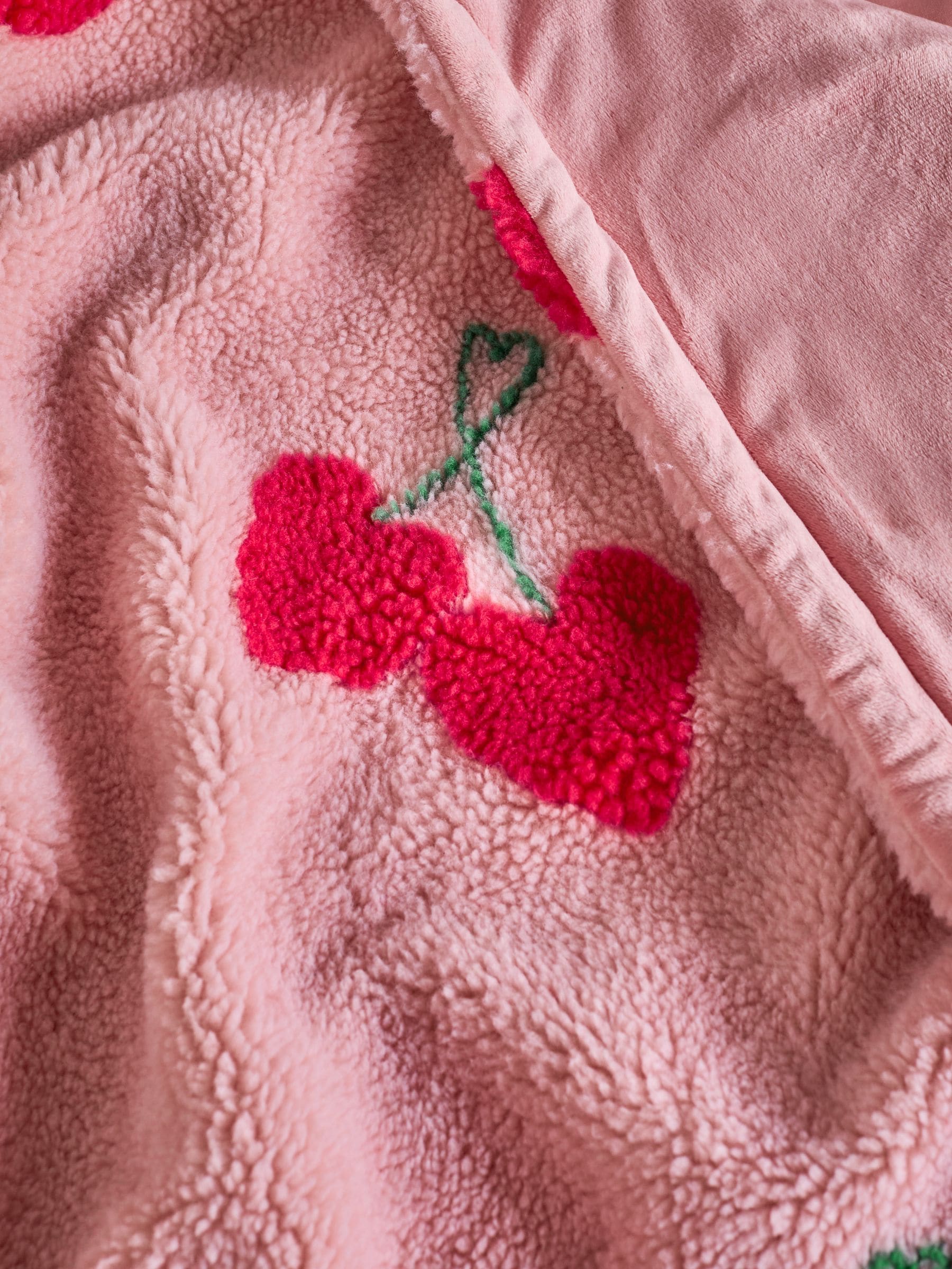 Pink Cherries Borg Fleece Throw