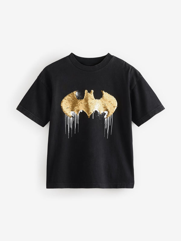 Black 100% Cotton Licensed Flip Sequin Batman T-Shirt (3-15yrs)