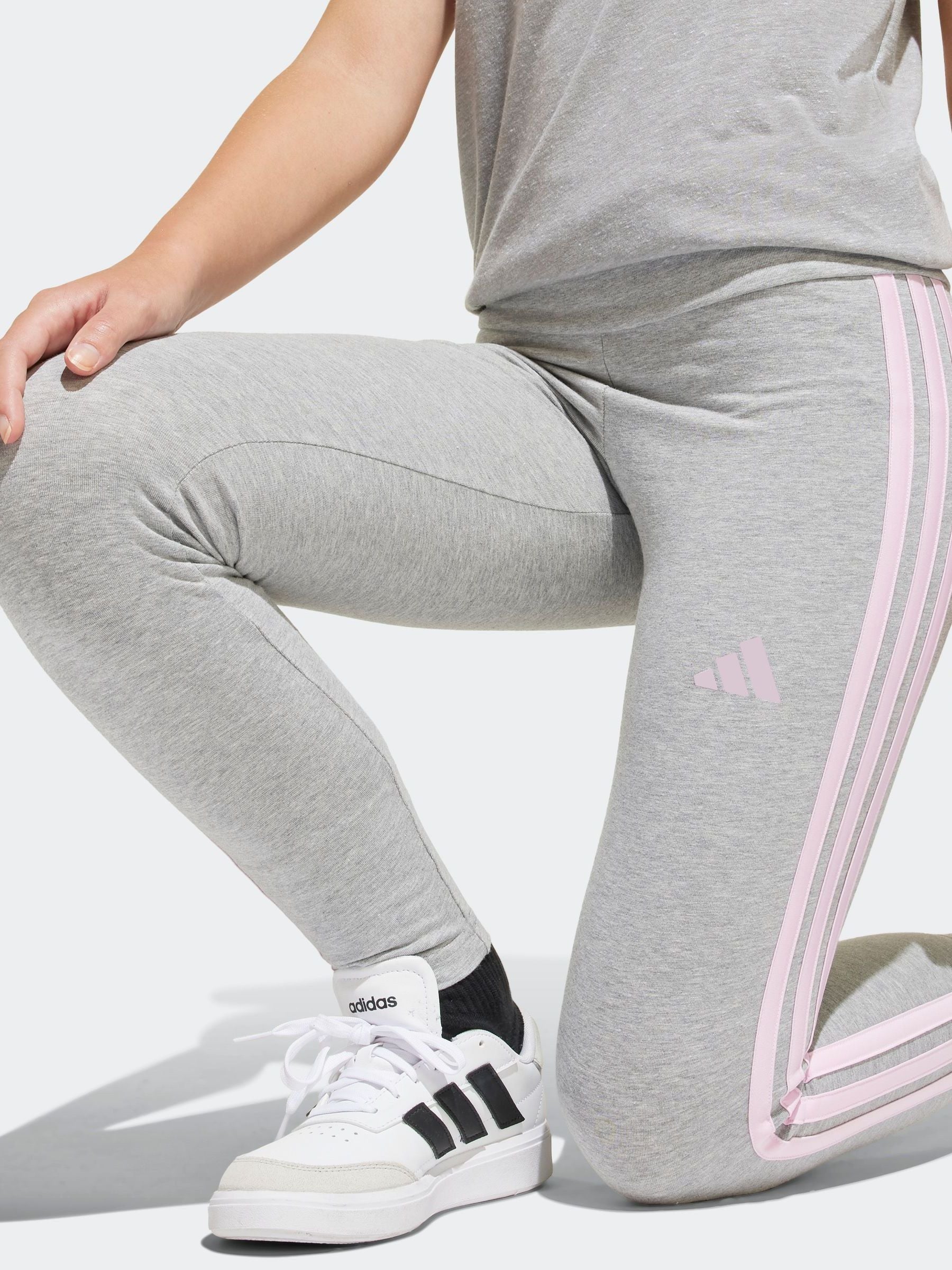 adidas Grey 3 Stripe Essentials Leggings