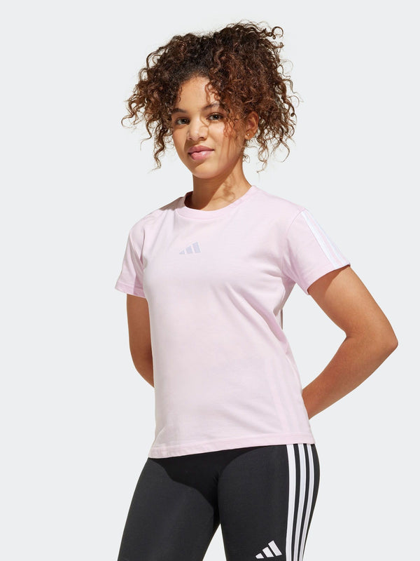 adidas Pink 3 Stripe Essentials 100% Cotton T-Shirt