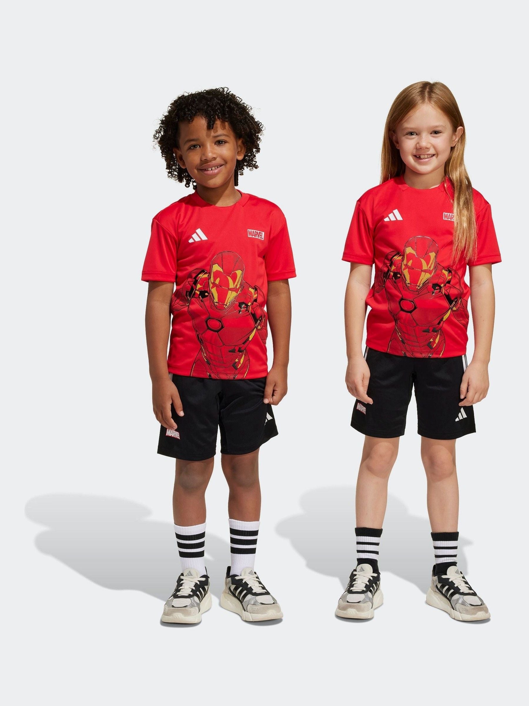 adidas Red Marvel Iron Man T-Shirt and Shorts Set