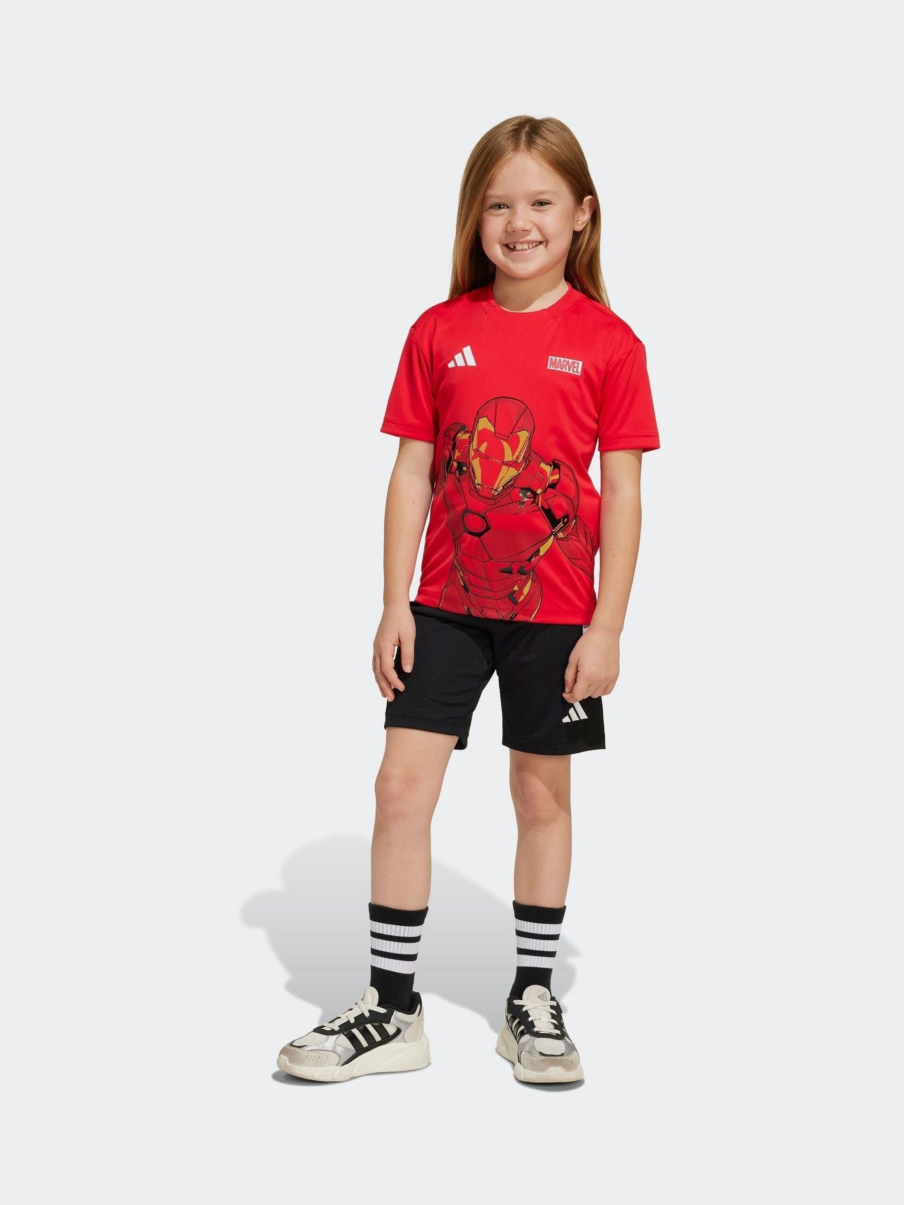 adidas Red Marvel Iron Man T-Shirt and Shorts Set