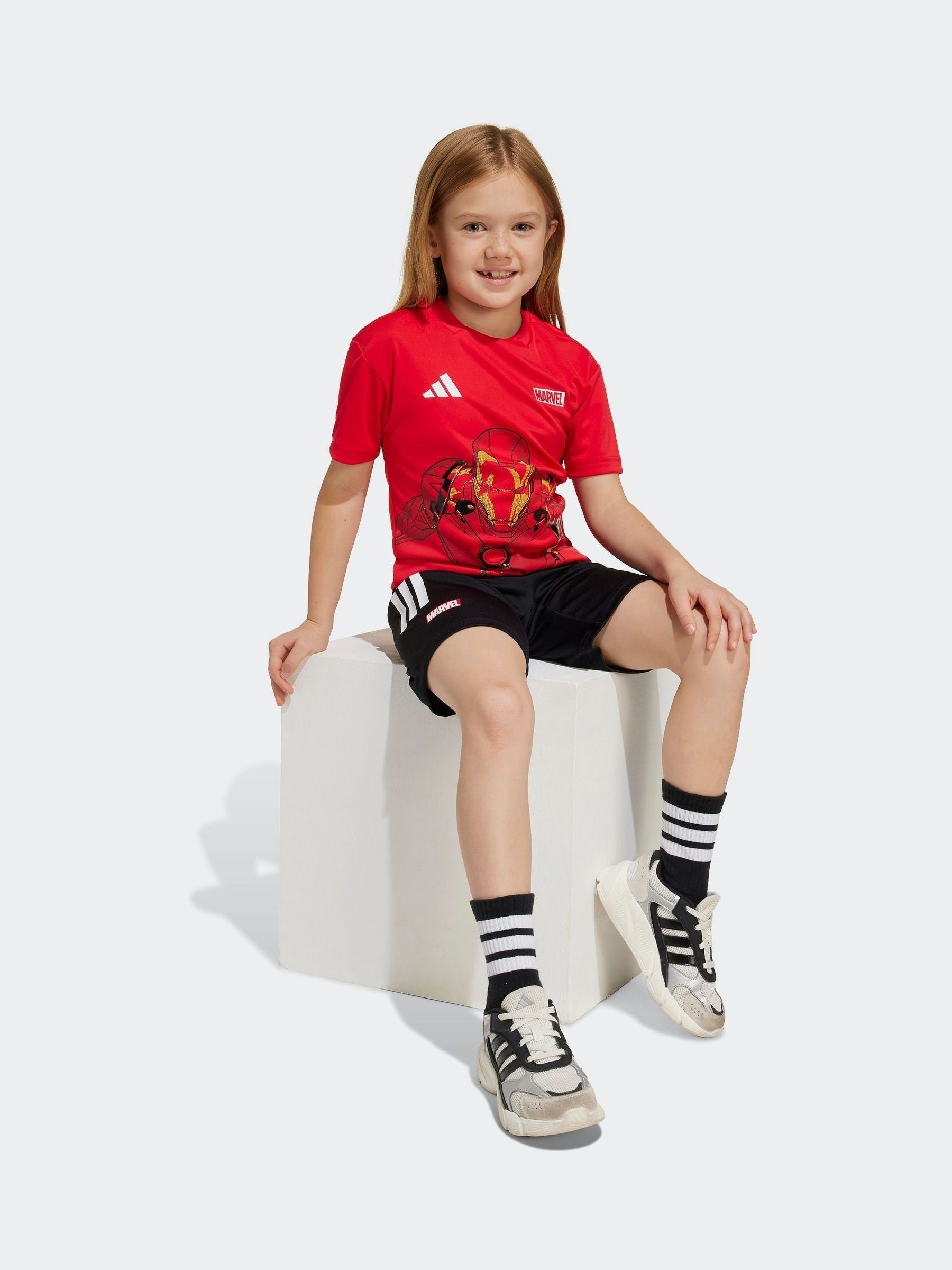 adidas Red Marvel Iron Man T-Shirt and Shorts Set